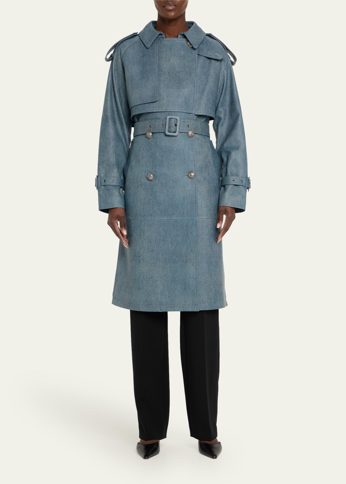 Kobi Halperin Tash Denim-Print Leather Trench Coat - Bergdorf Goodman