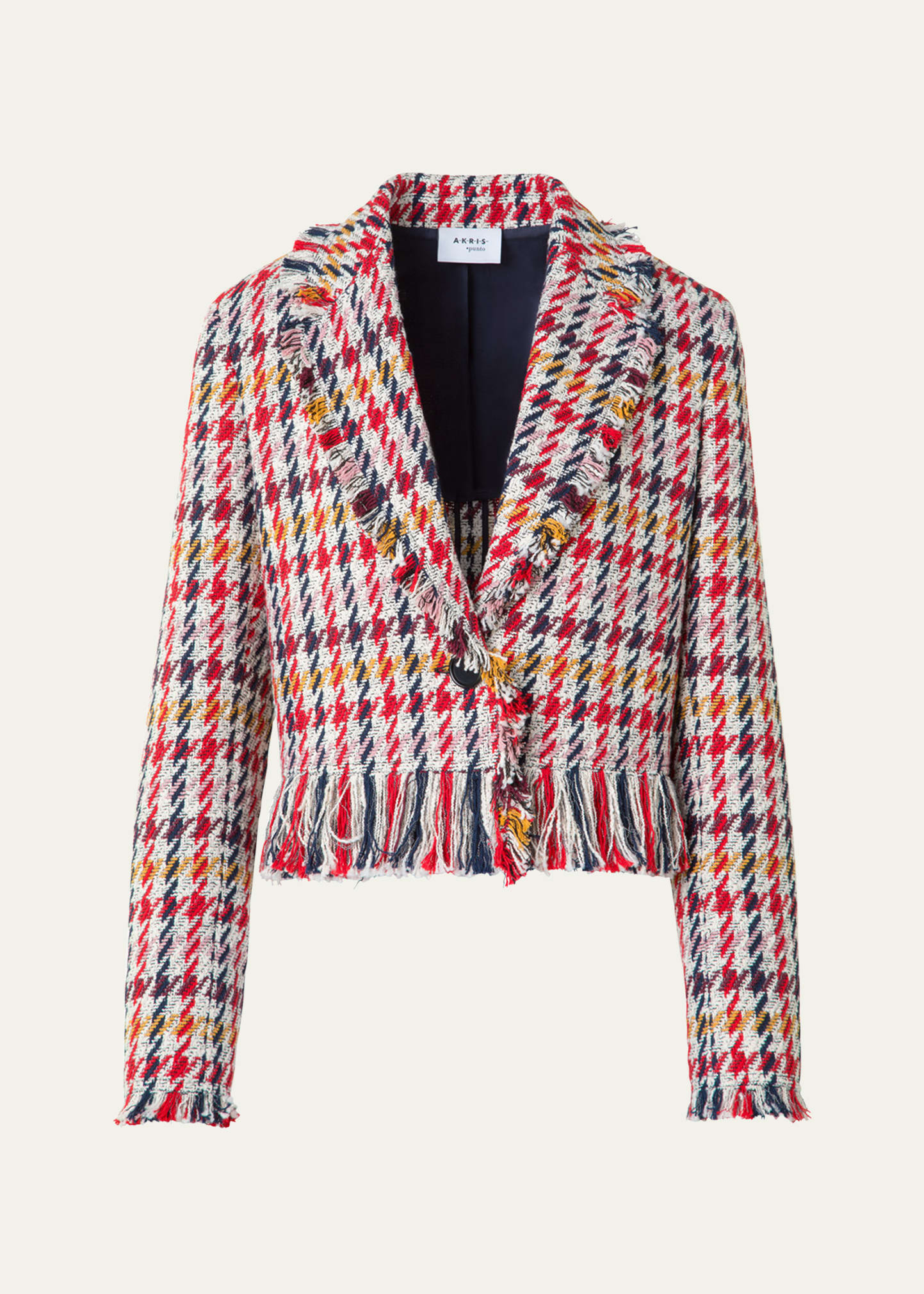 Akris punto Cropped Checked Tweed Jacket with Maxi Fringe