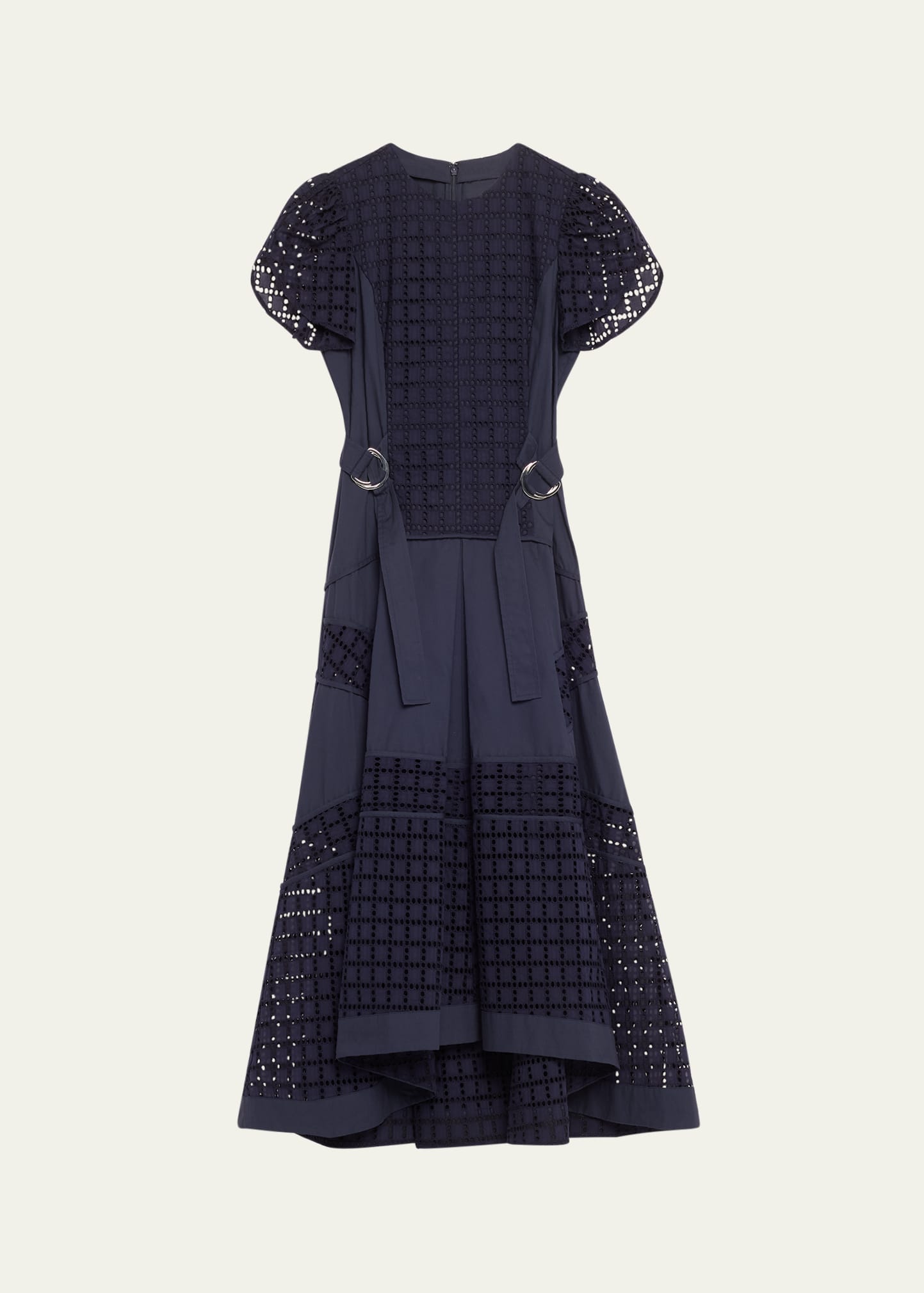 grid broderie anglaise tulip midi dress