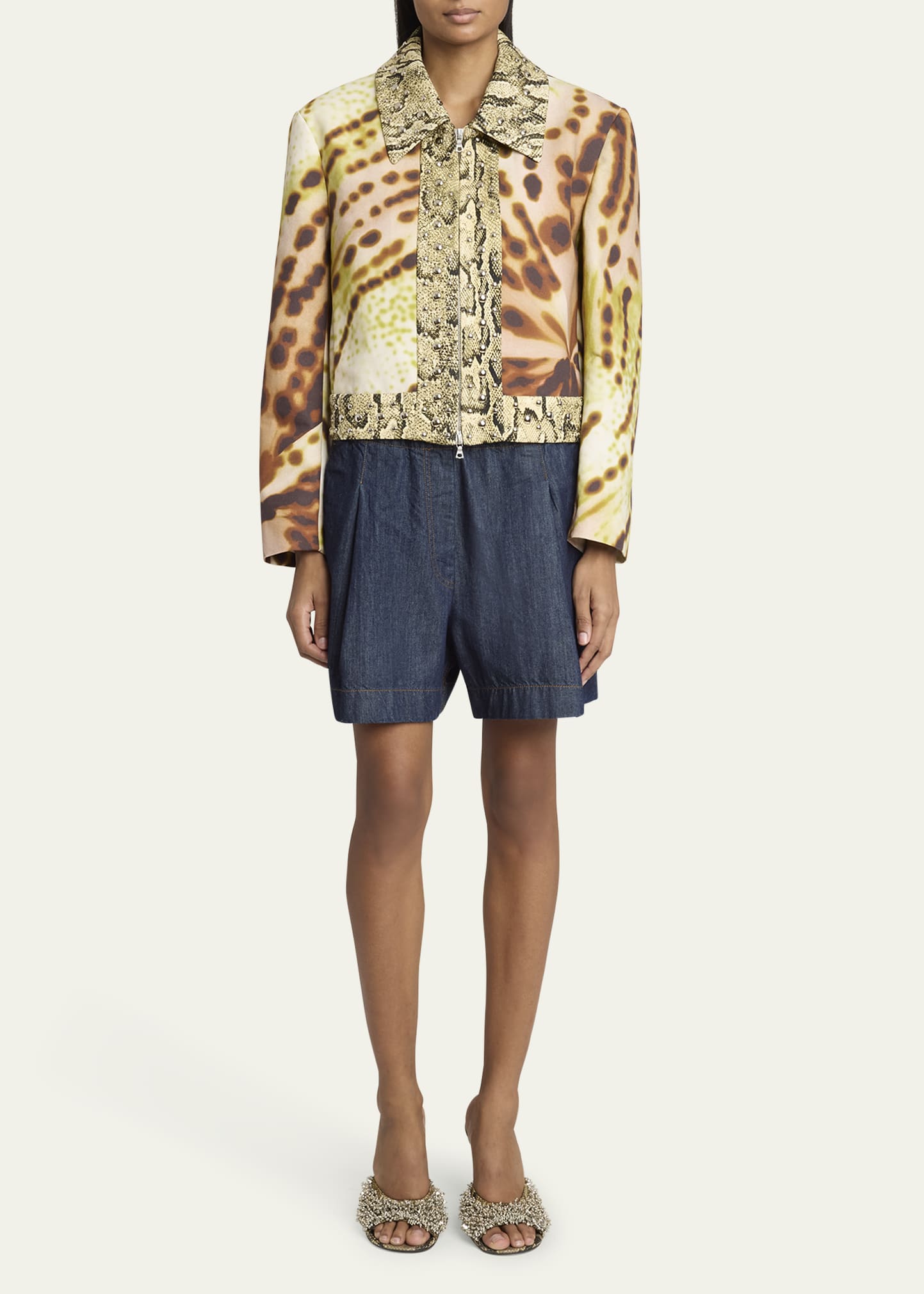 dries van noten アウター Dries Van Noten Vurano Studded Multi-Print Zip Jacket