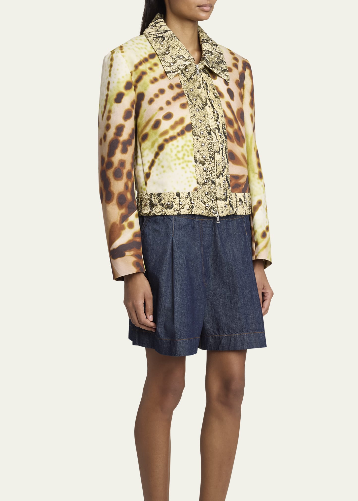 dries van noten アウター Dries Van Noten Vurano Studded Multi-Print Zip Jacket