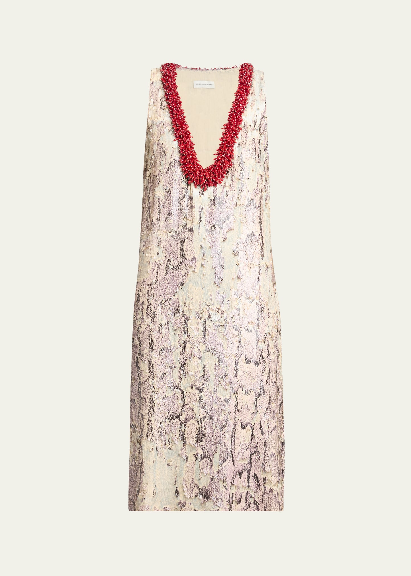 Dries Van Noten Debis Plunging Snakeskin-Print Sequined