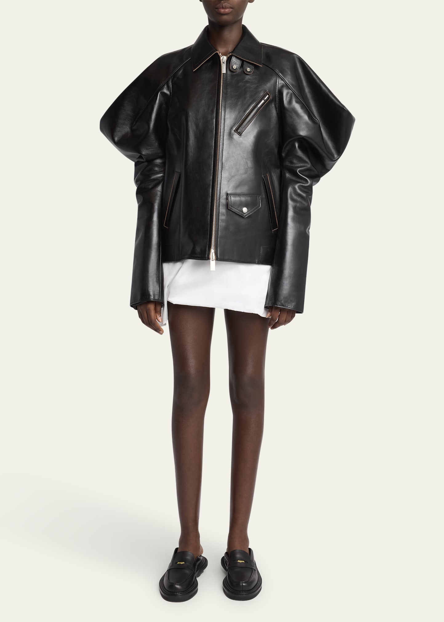 SACAI Wide Sleeve Leather Jacket - Bergdorf Goodman