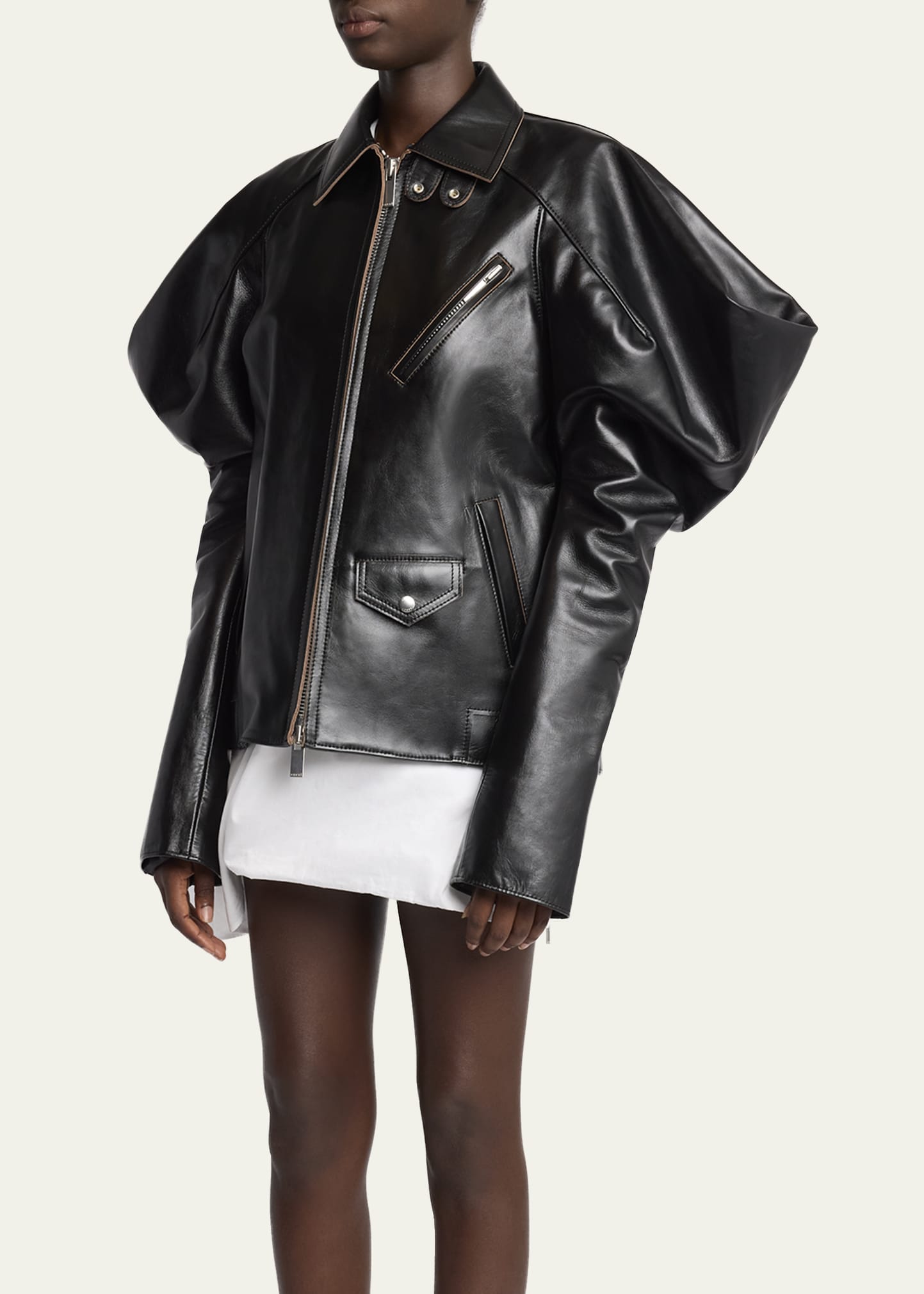 ☆美品☆ miesrohe mash leather jacket sacai SACAI Wide Sleeve Leather Jacket - Bergdorf Goodman
