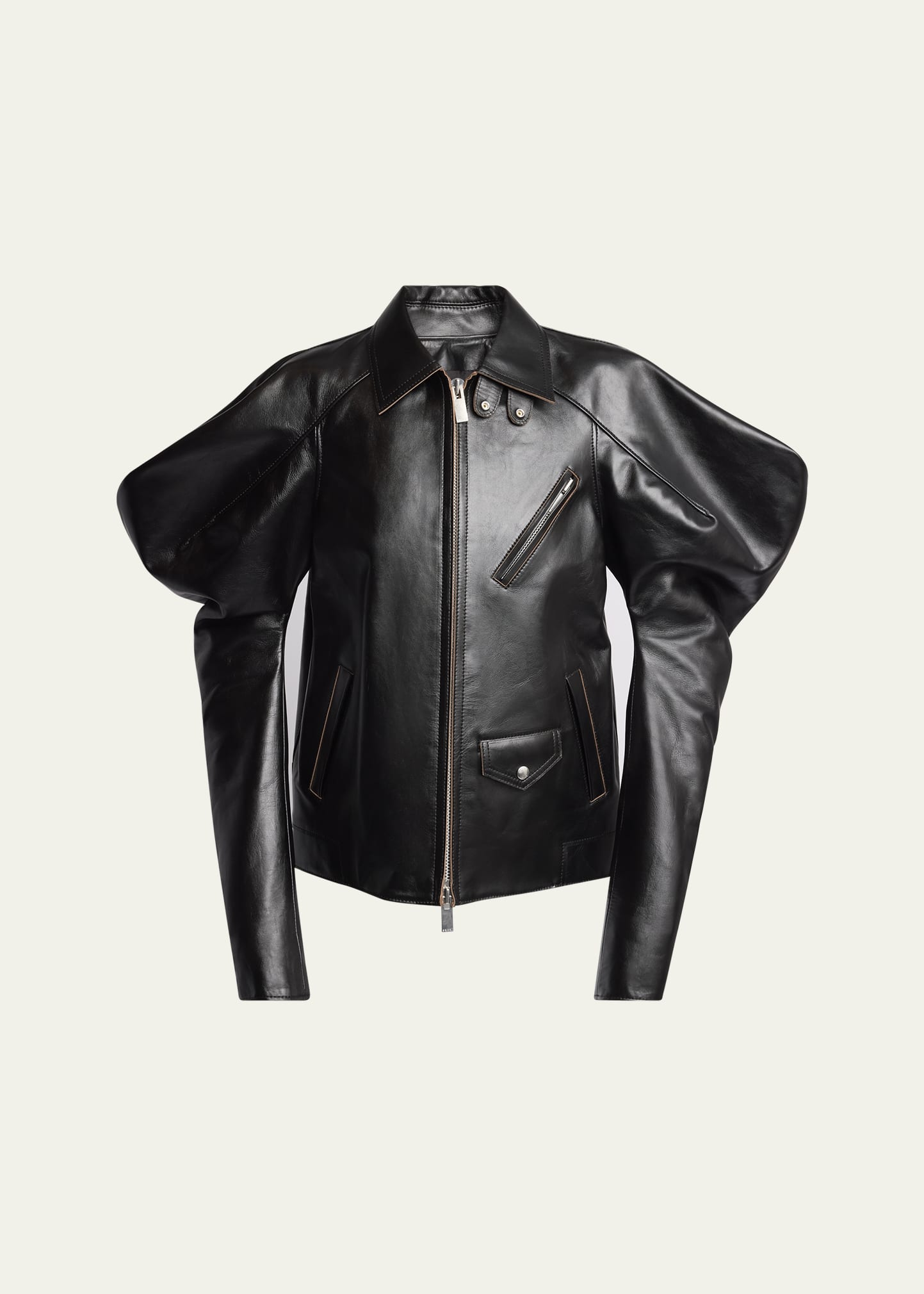 国内即完【sacai】Leather Jacket SACAI Wide Sleeve Leather Jacket - Bergdorf Goodman