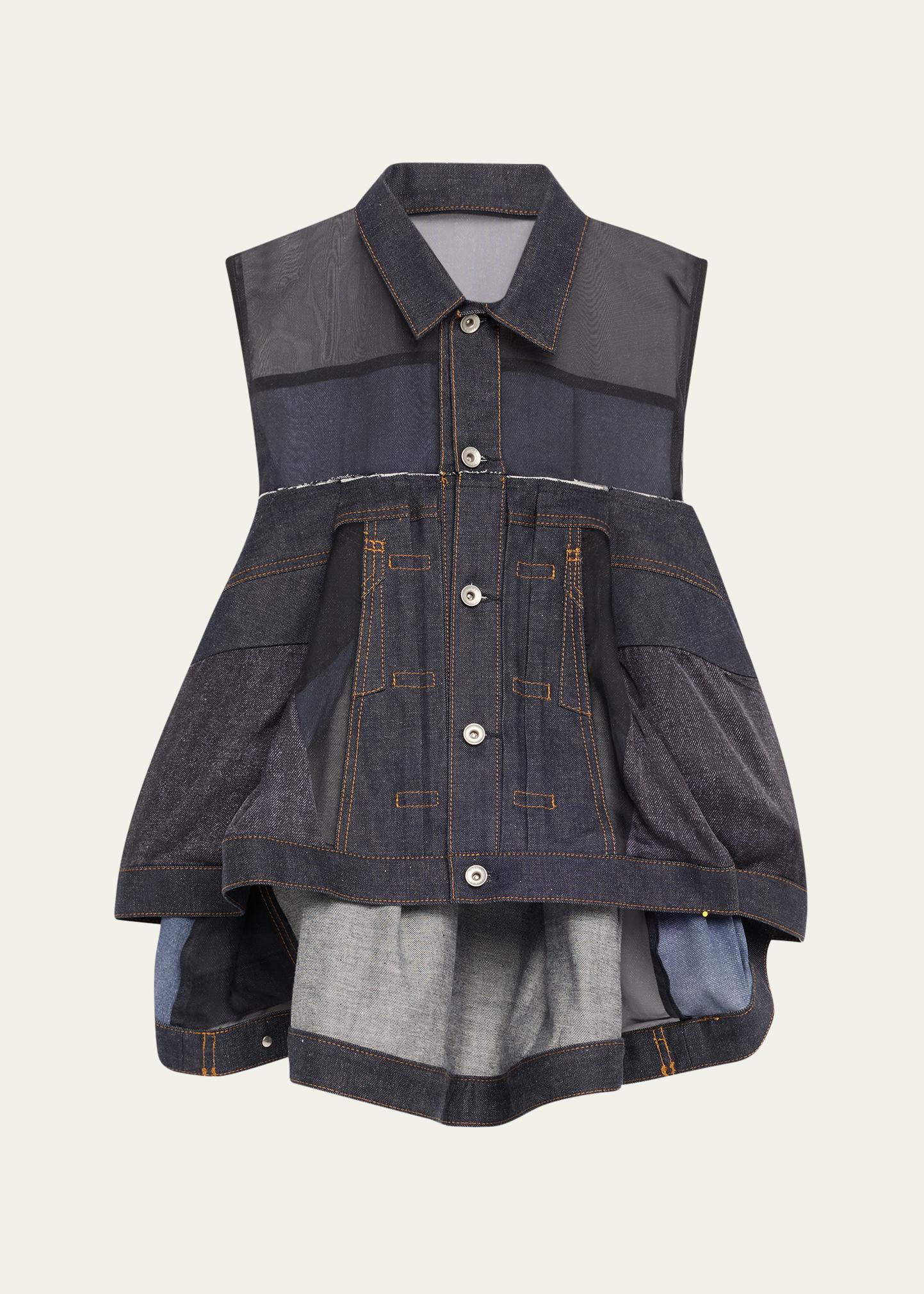 SACAI Sleeveless Sheer Denim Flowy Top - Bergdorf Goodman