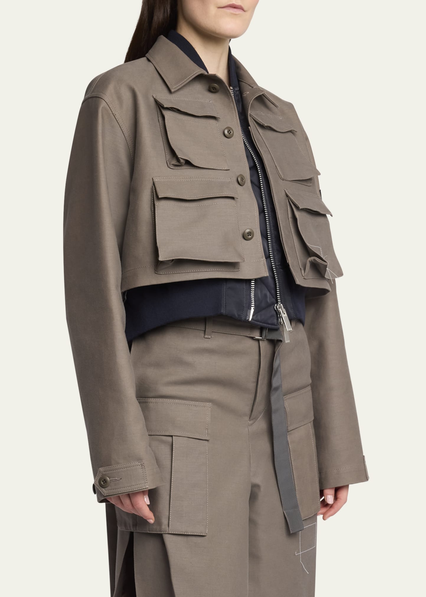 SACAI Hybrid Cargo Nylon Cropped Jacket - Bergdorf Goodman