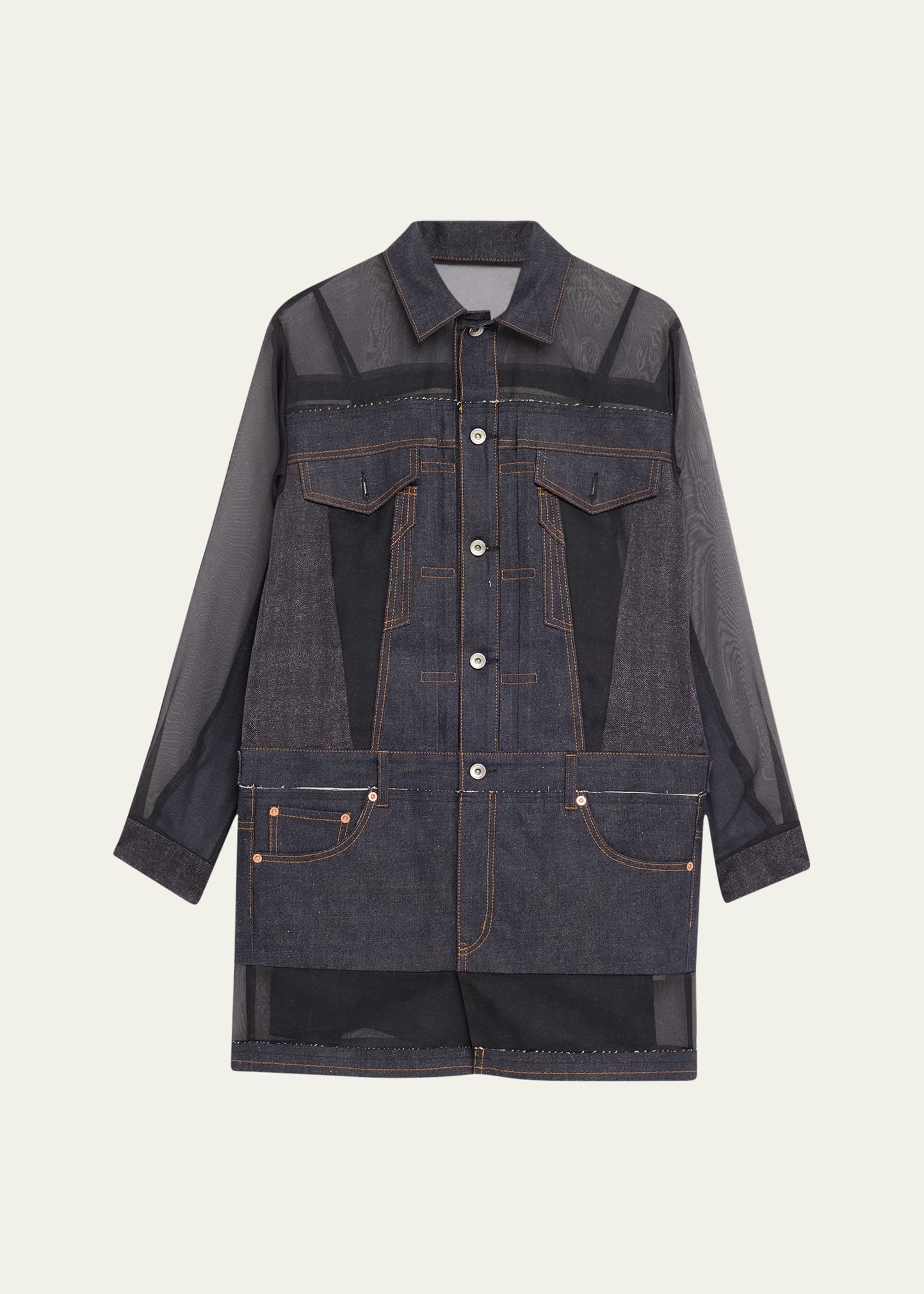 SACAI Sheer Denim Mini Dress - Bergdorf Goodman