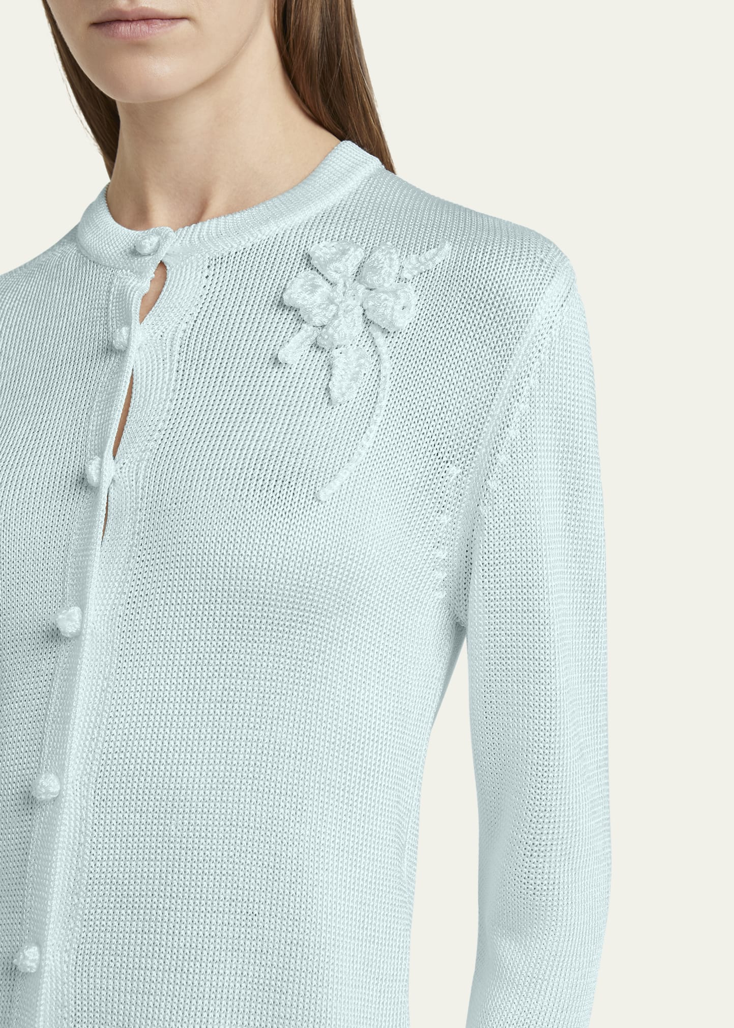 Jil Sander Crochet Flower Three-Quarter Sleeve Cardigan
