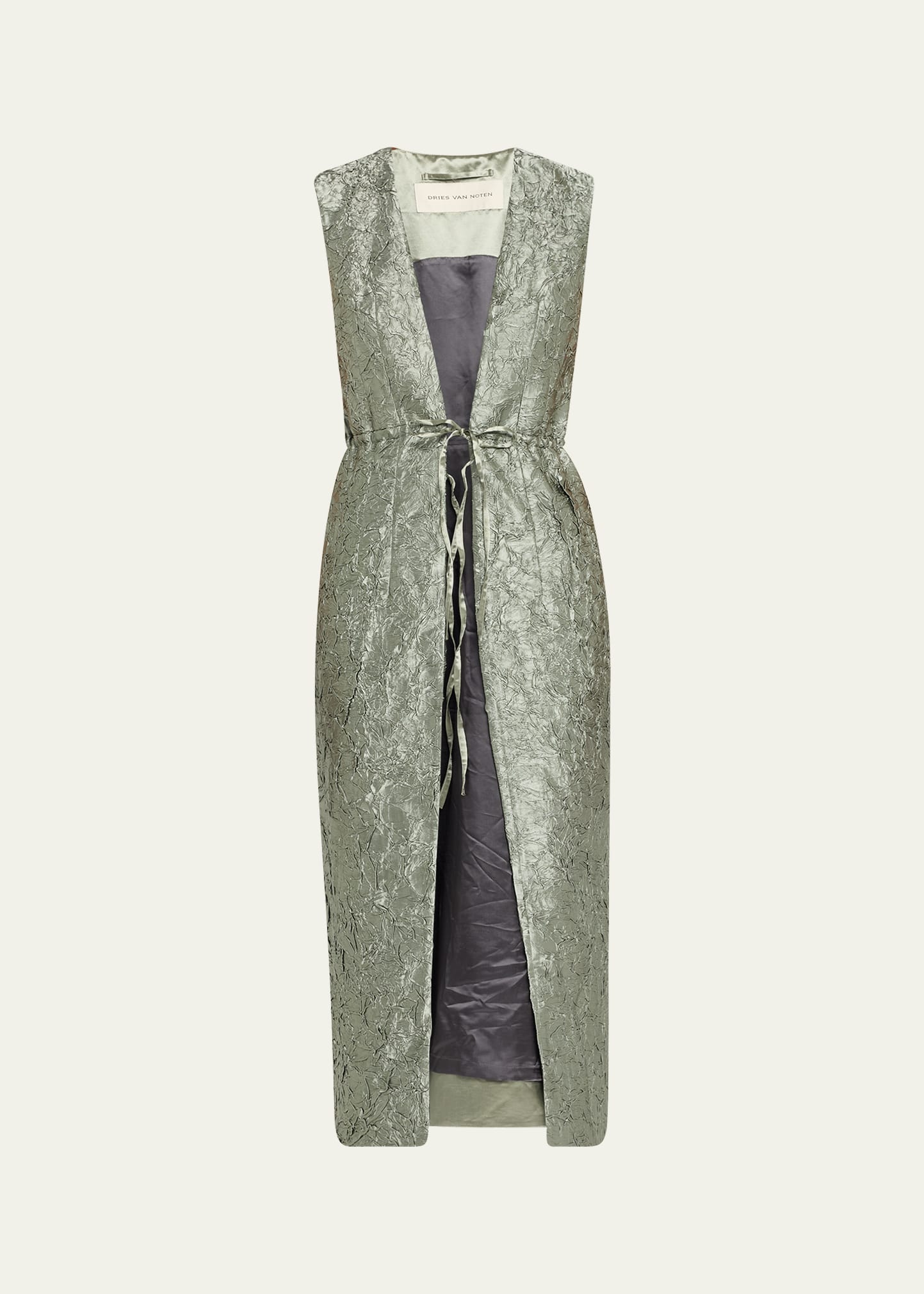 Dries Van Noten Romina Crinkle Sleeveless Long Coat