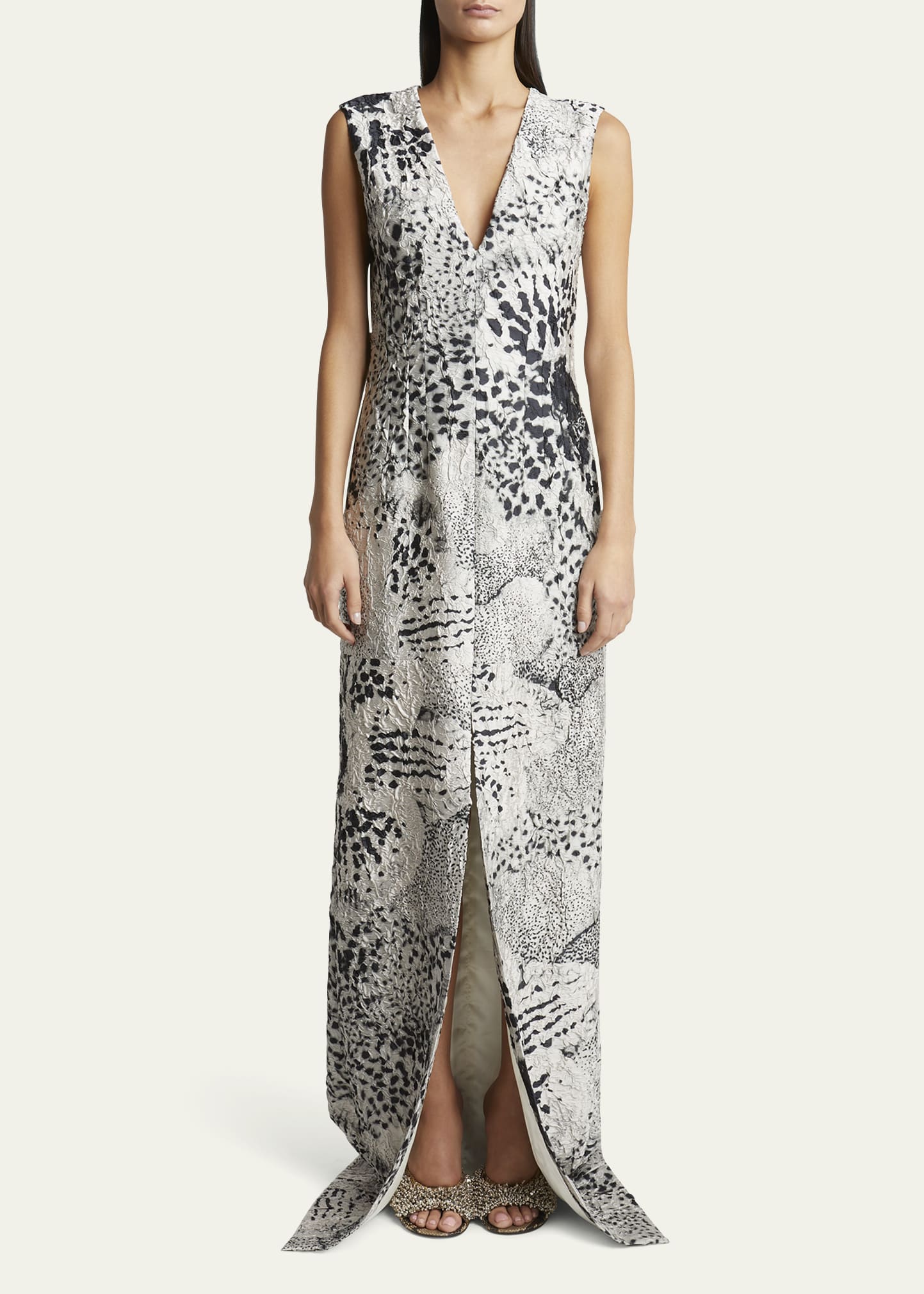 dries van noten draped printed silk maxi dress Dries Van Noten Draped Printed Silk Maxi Dress - Green