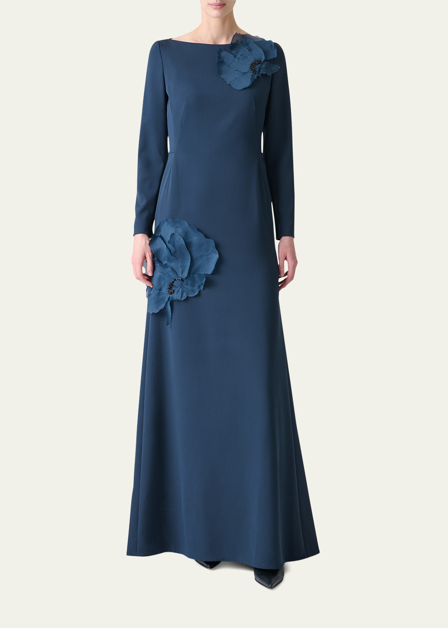 Akris Organza Anemone Corsage Long-Sleeve Crepe Gown - Bergdorf