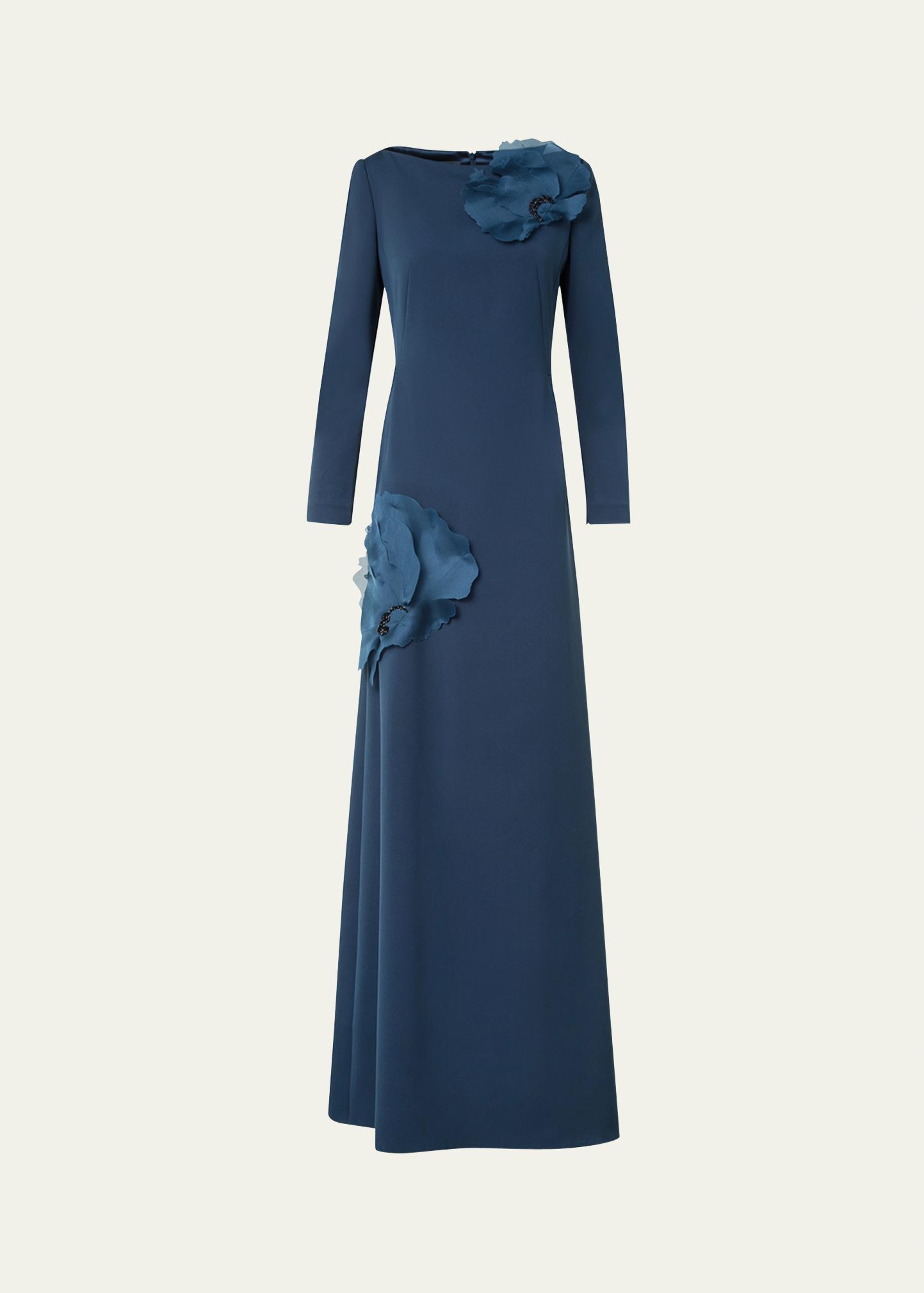 Akris Organza Anemone Corsage Long-Sleeve Crepe Gown - Bergdorf