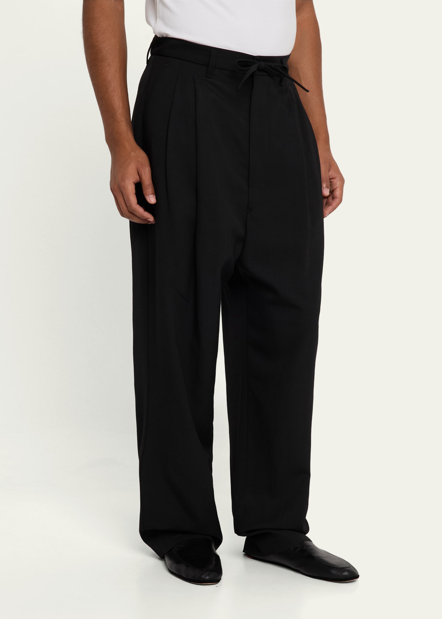 LEMAIRE Men's Drawstring Pleated Pants - Bergdorf Goodman