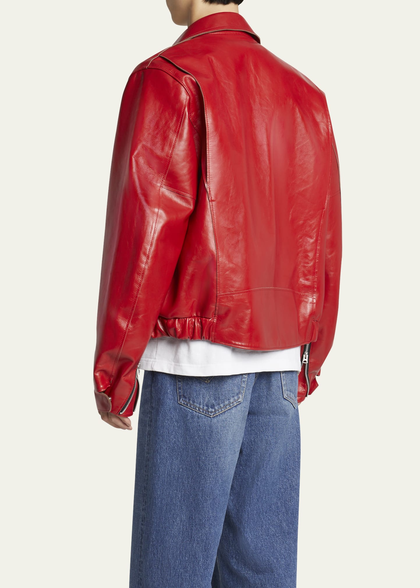 SACAI Men's Shiny Leather Moto Jacket - Bergdorf Goodman