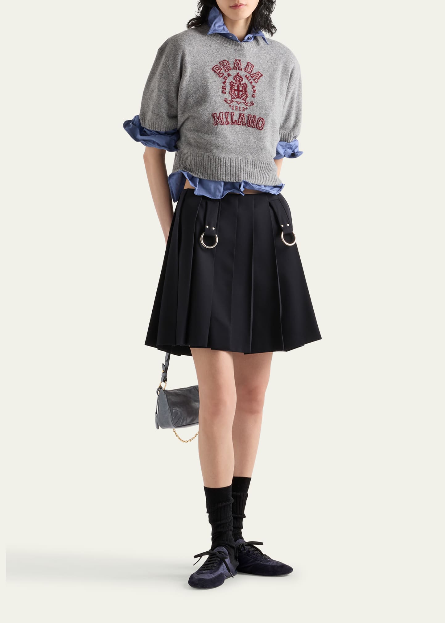 スカート PRADA Women Mini Skirts P123JSOOO1344 F0033 GREY Prada Leather Mini Skirt | Saks Fifth Avenue