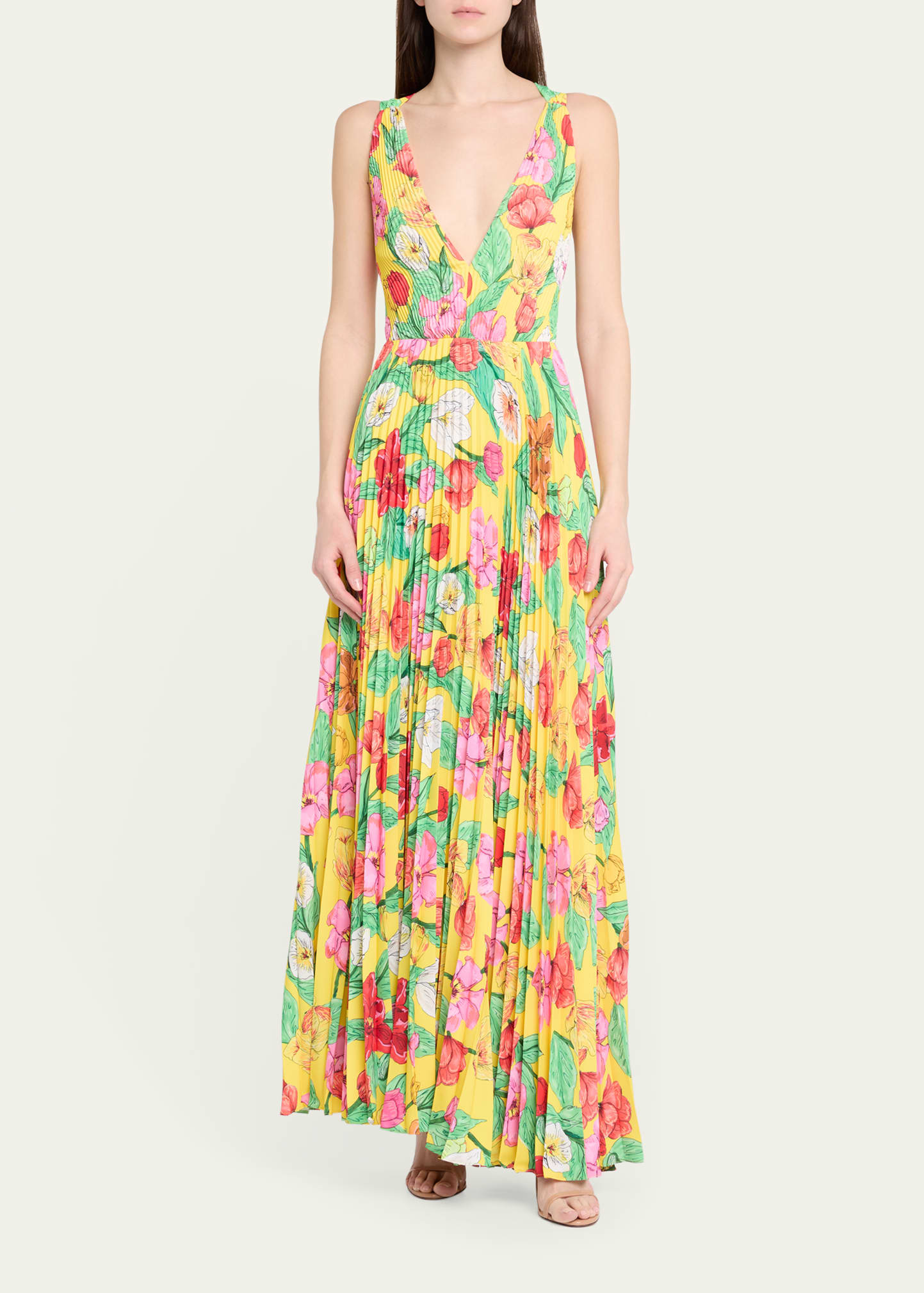 milly oria pleated dress Milly Oria Pleated Deep V-Neck Gown