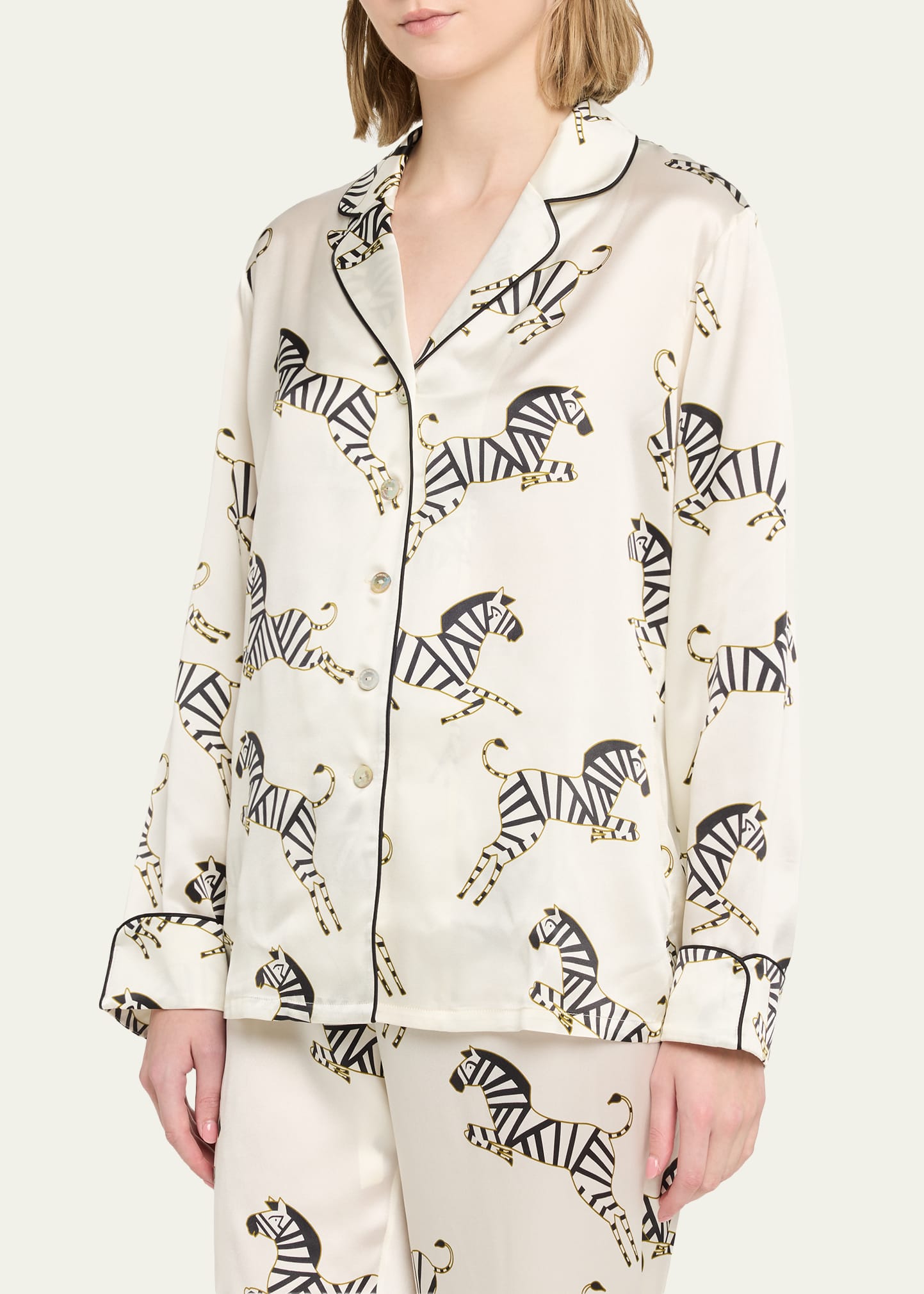 Olivia von Halle Lila Zebedee Zebra-Print Silk Pajama Set