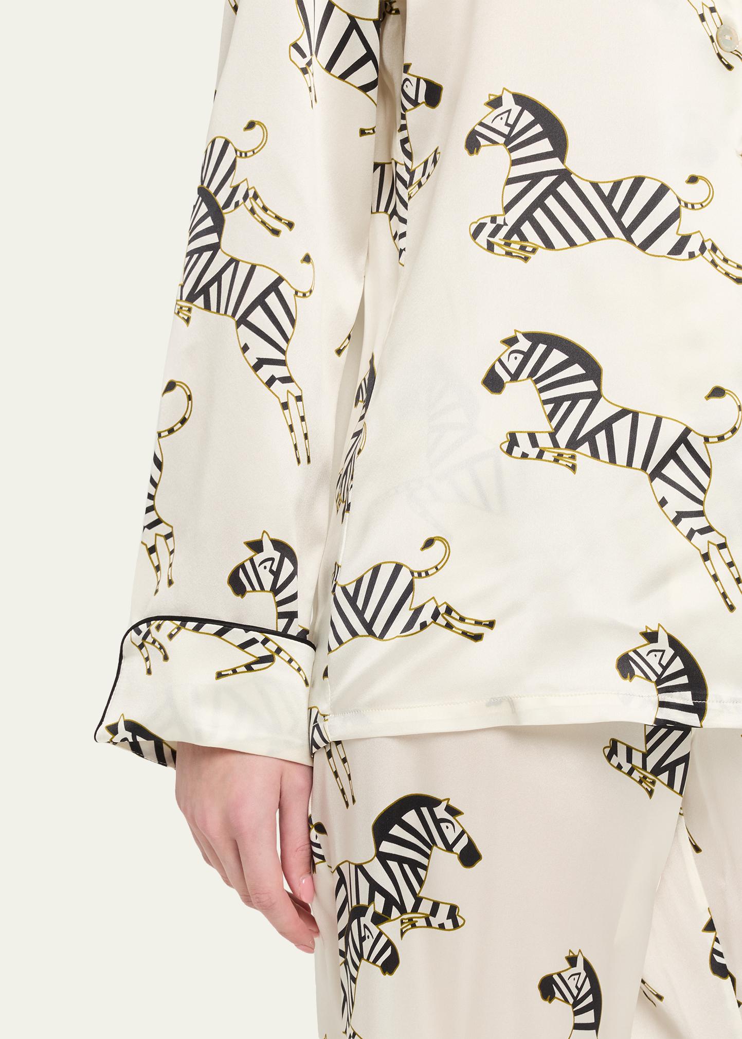 Olivia von Halle Lila Zebedee Zebra-Print Silk Pajama Set