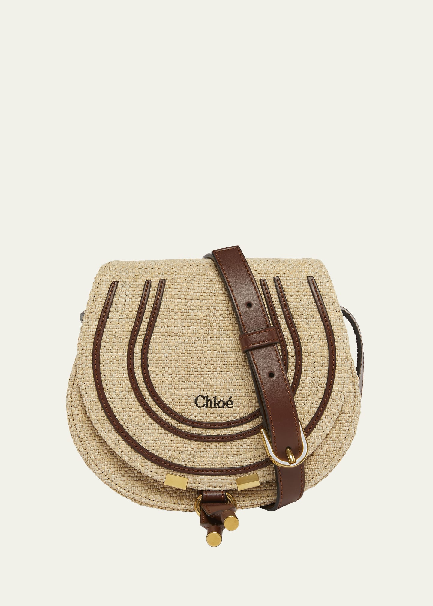 Chloe Marcie Flap Saddle Crossbody Bag in Raffia Fabric and