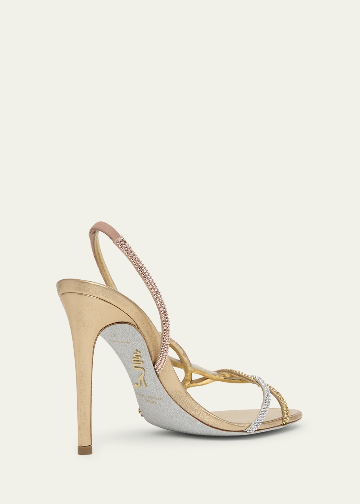 Rene Caovilla Three-Tone Crystal Satin Braid Halter Sandals