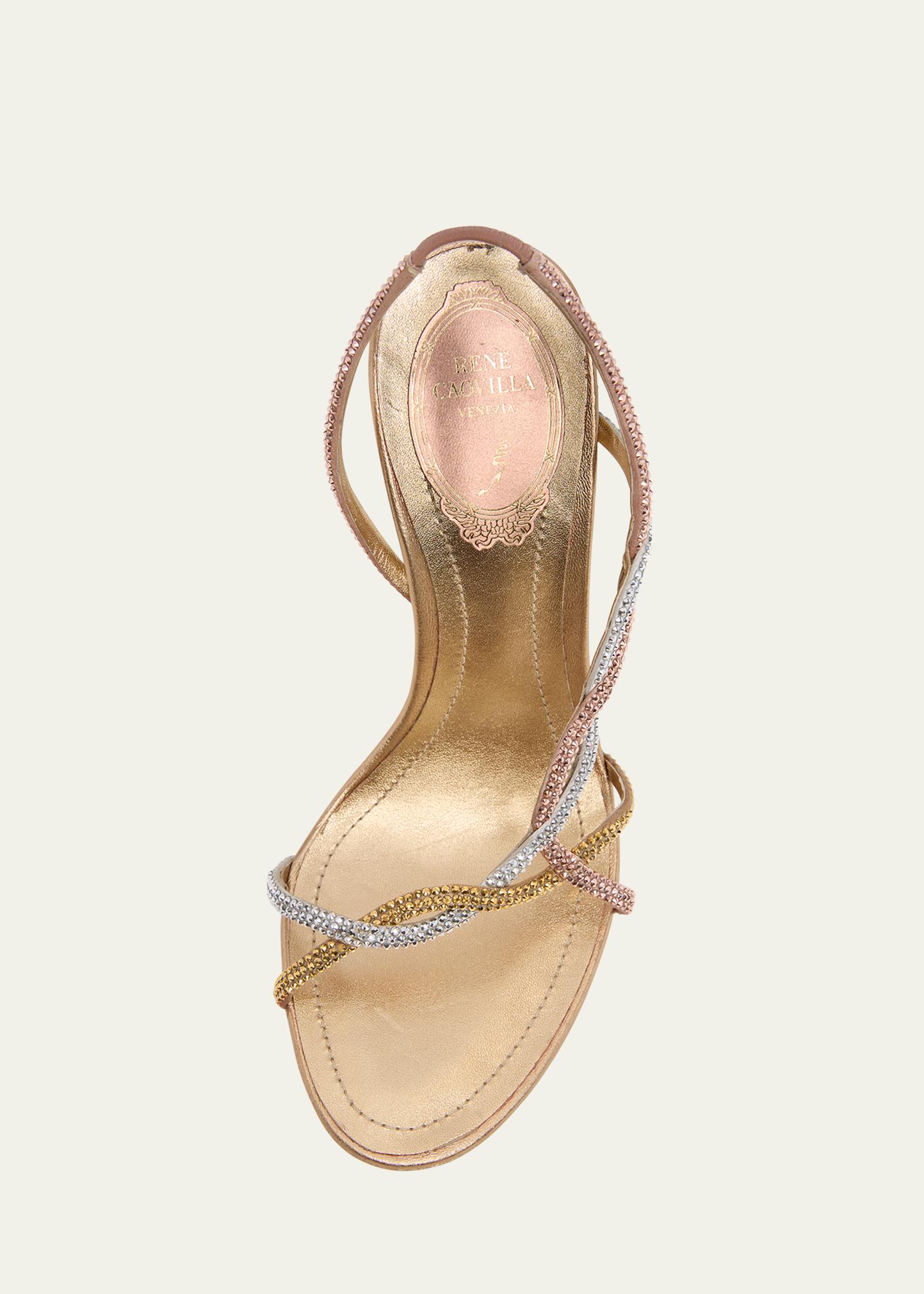 Rene Caovilla Three-Tone Crystal Satin Braid Halter Sandals