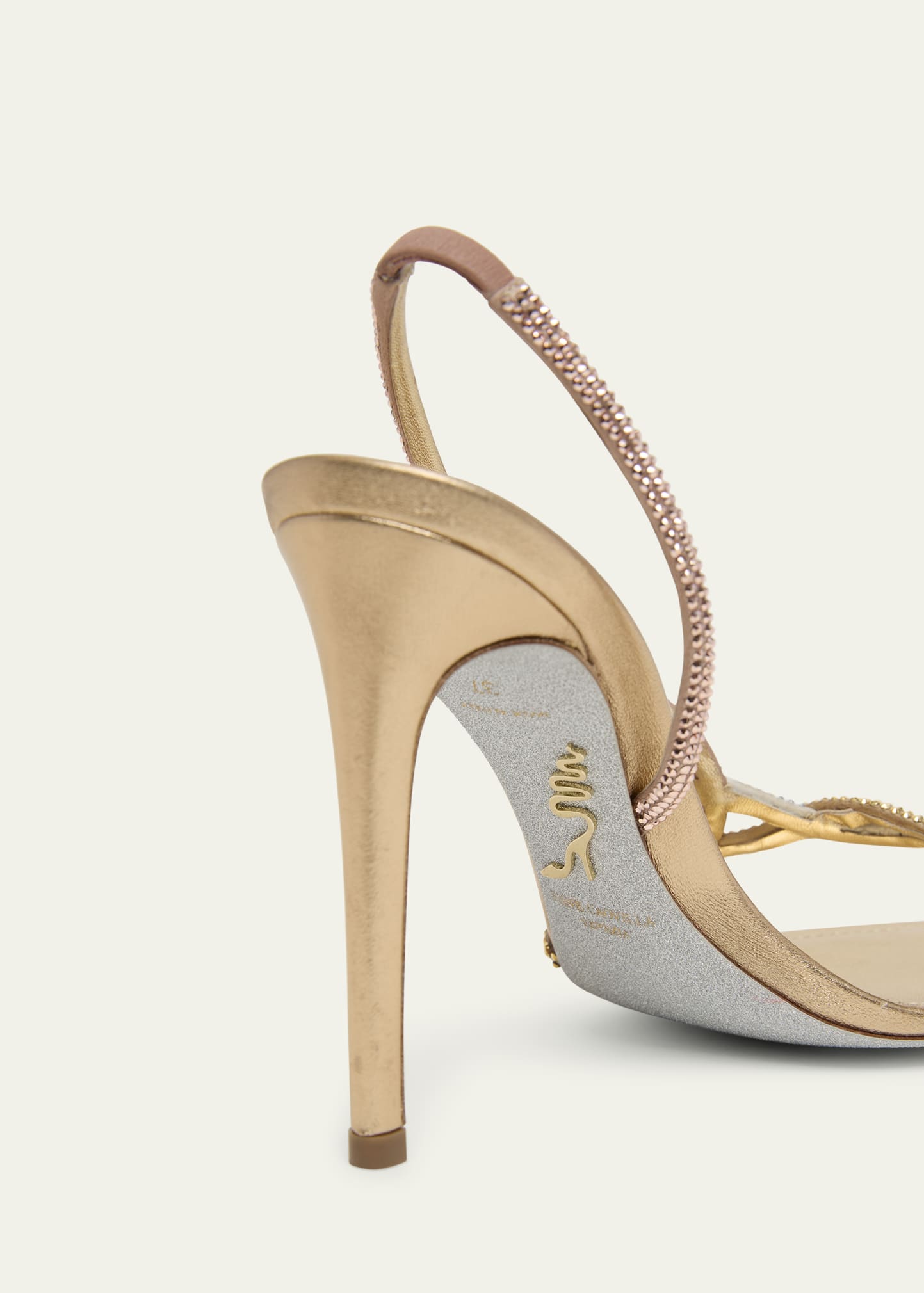 Rene Caovilla Three-Tone Crystal Satin Braid Halter Sandals