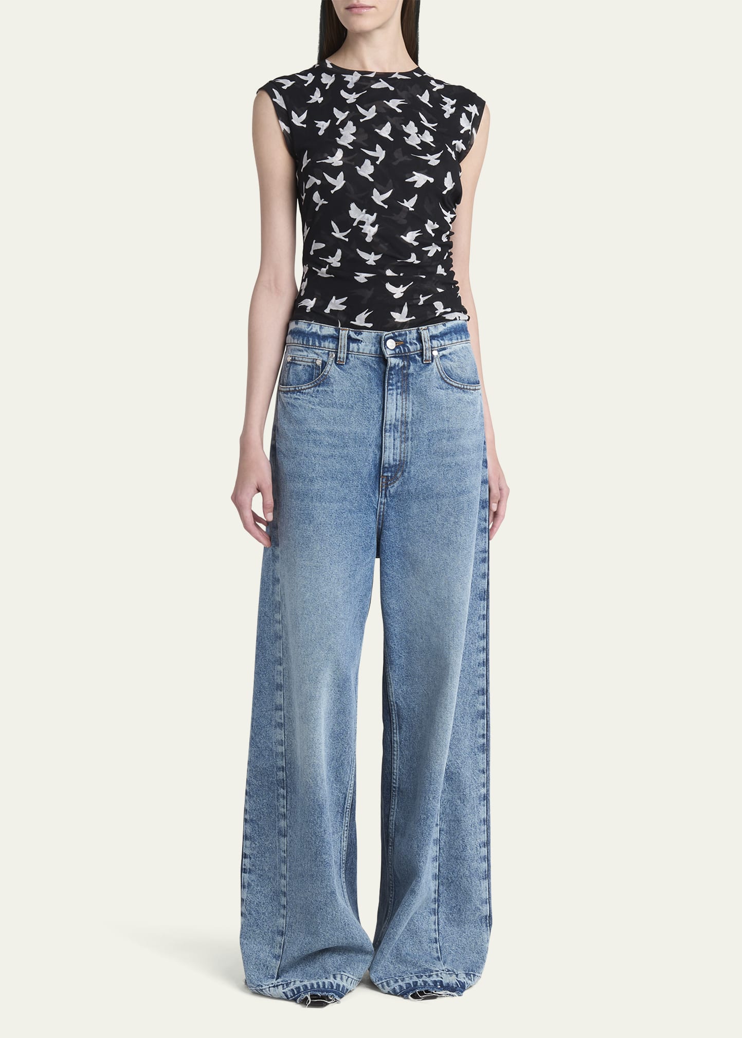 Stella McCartney Two Tonal Paneled Wide Leg Jeans - Bergdorf