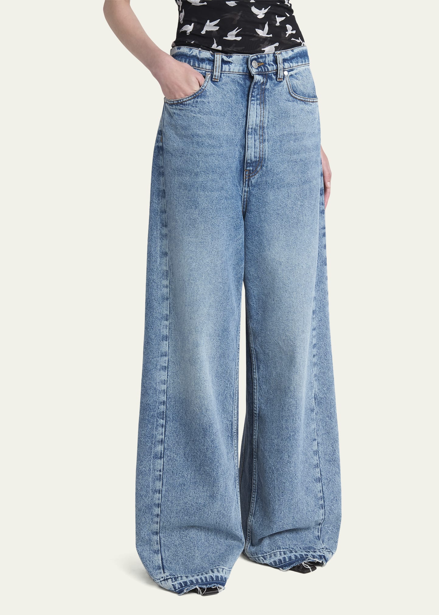 Stella McCartney Two Tonal Paneled Wide Leg Jeans - Bergdorf Goodman