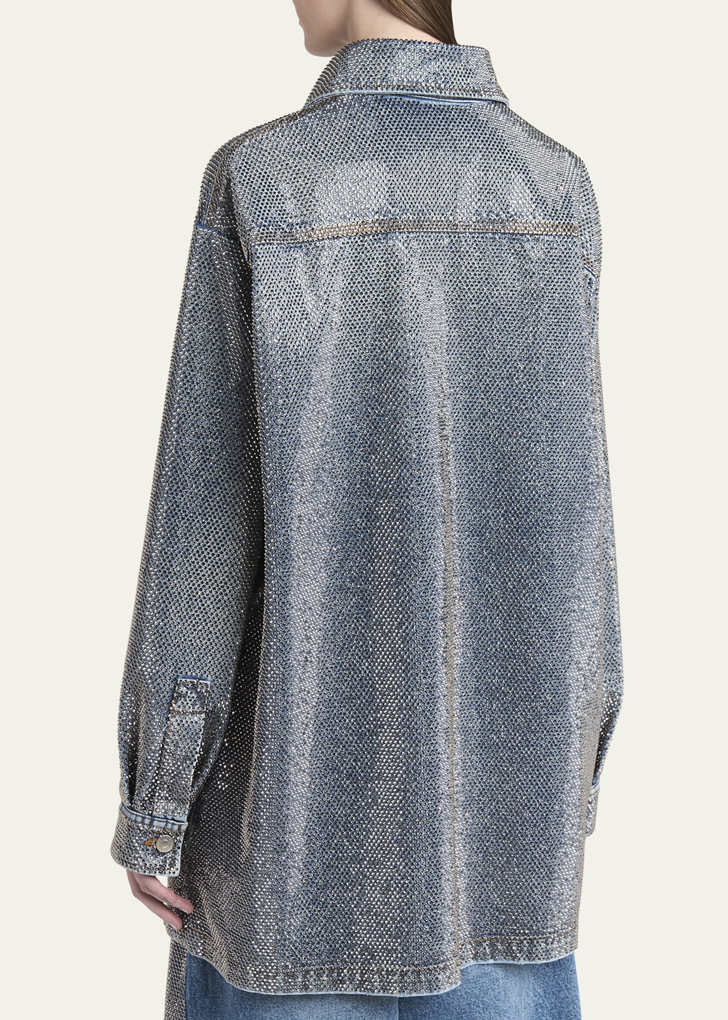 12万 STELLA MCCARTNEYダメージ デニム シャツ カバーオール Stella McCartney Crystal Hotfix Denim Overshirt - Bergdorf Goodman
