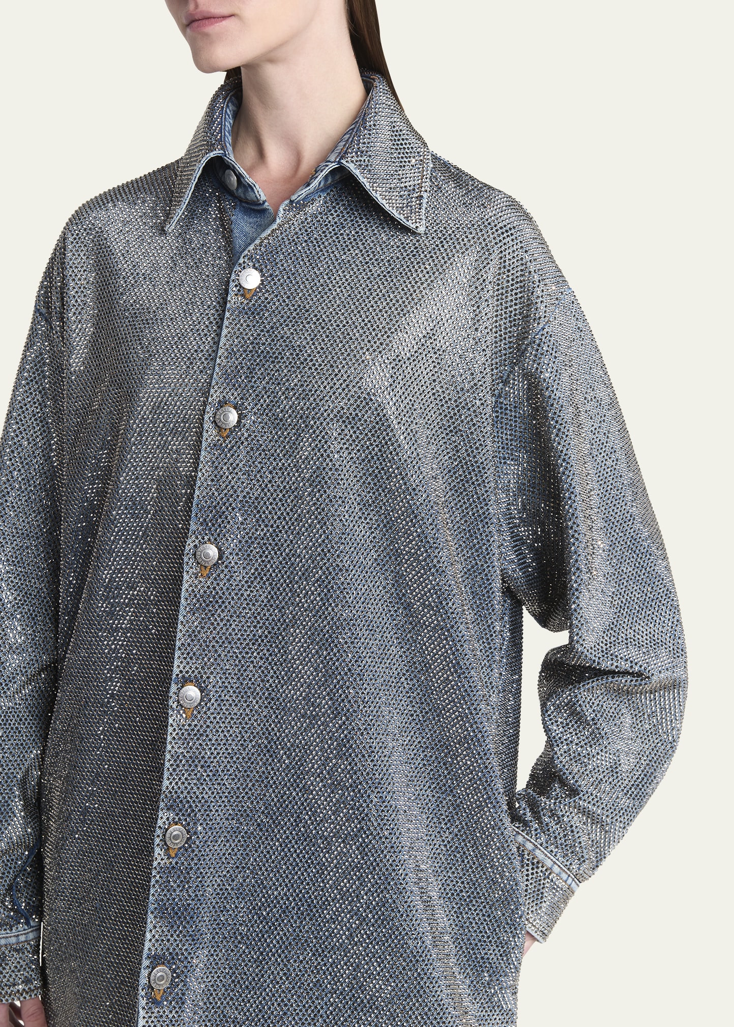 Stella McCartney Crystal Hotfix Denim Overshirt - Bergdorf Goodman
