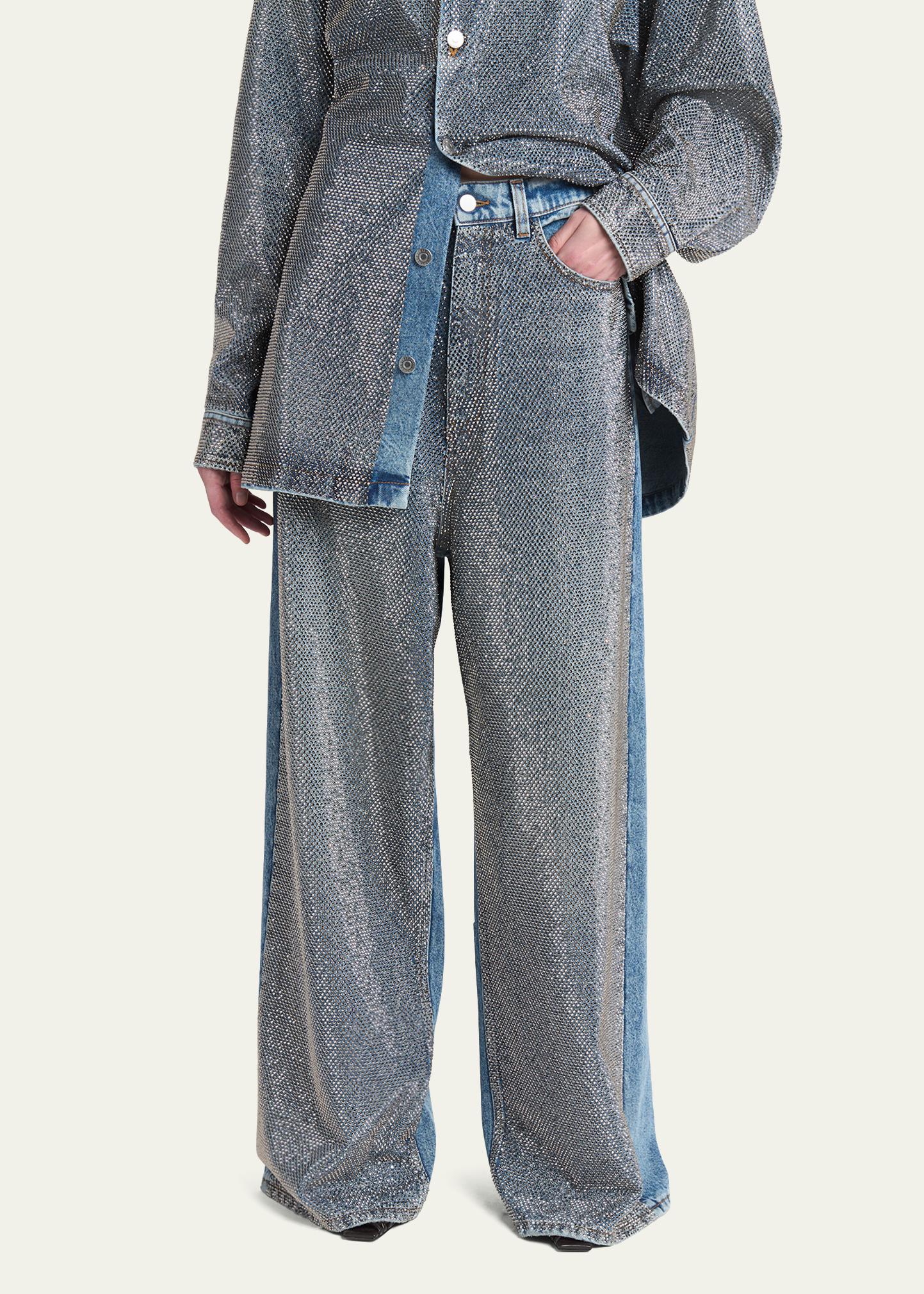 Stella McCartney Crystal Hotfix Wide Leg Jeans - Bergdorf Goodman