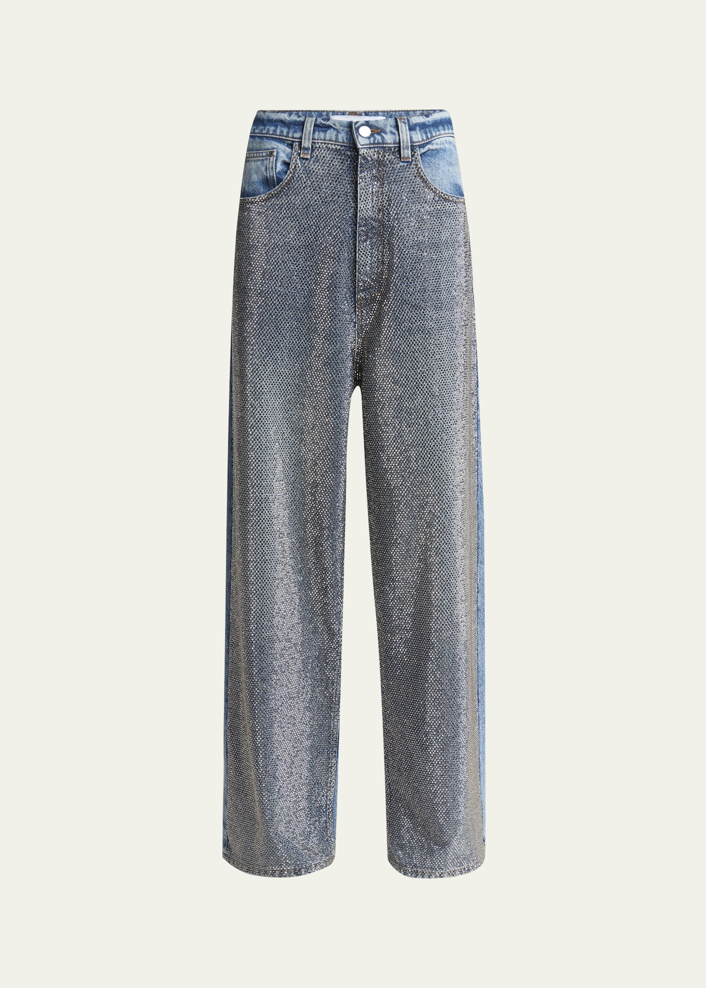 デニム・ジーパン Stella McCartney FW25 \"WIDE LEG\" JEANS (6D0390 3SQH301115) STELLA MCCARTNEY Cropped embellished crochet-trimmed mid
