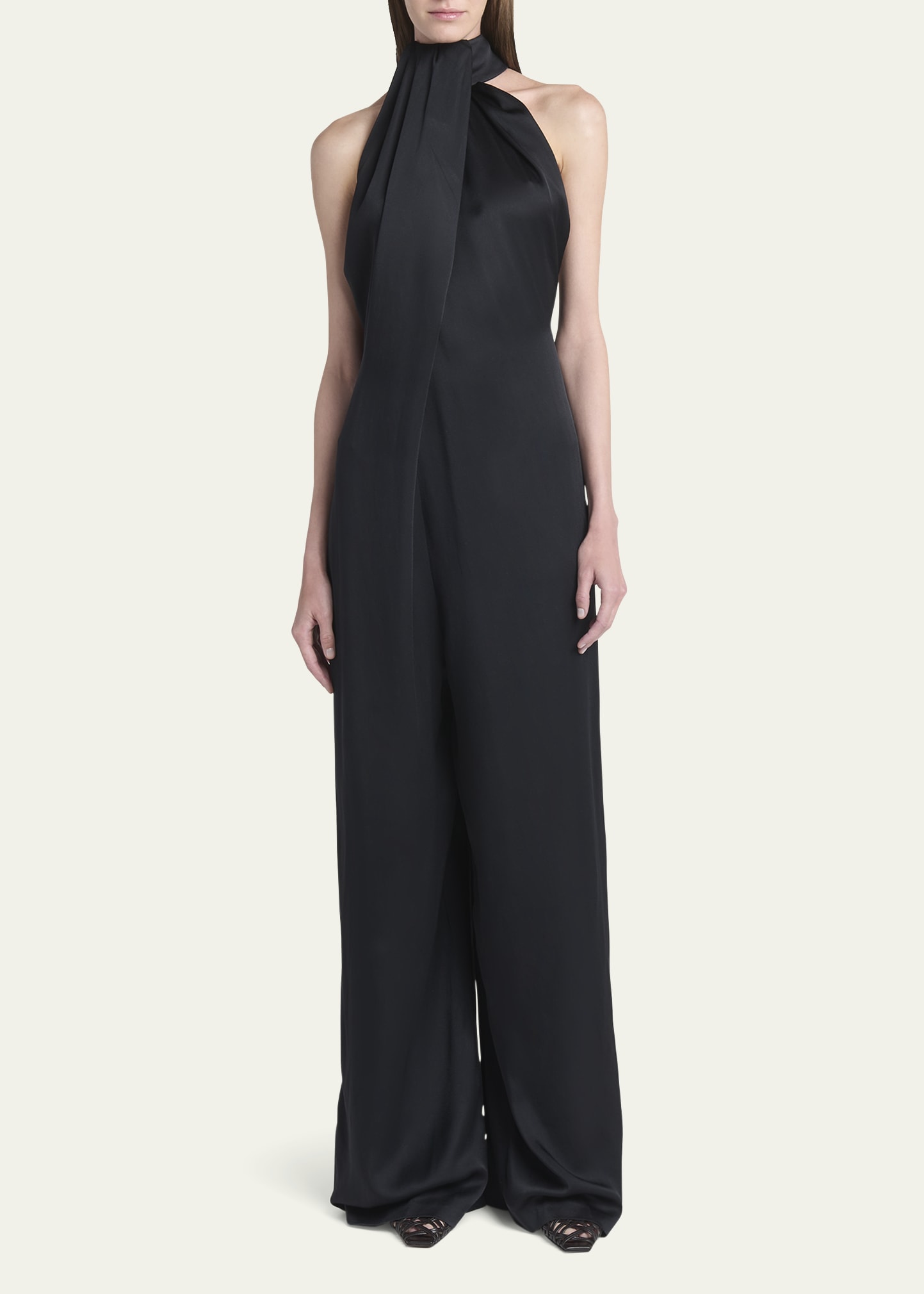 Stella McCartney Envers Draped Satin Halterneck Jumpsuit