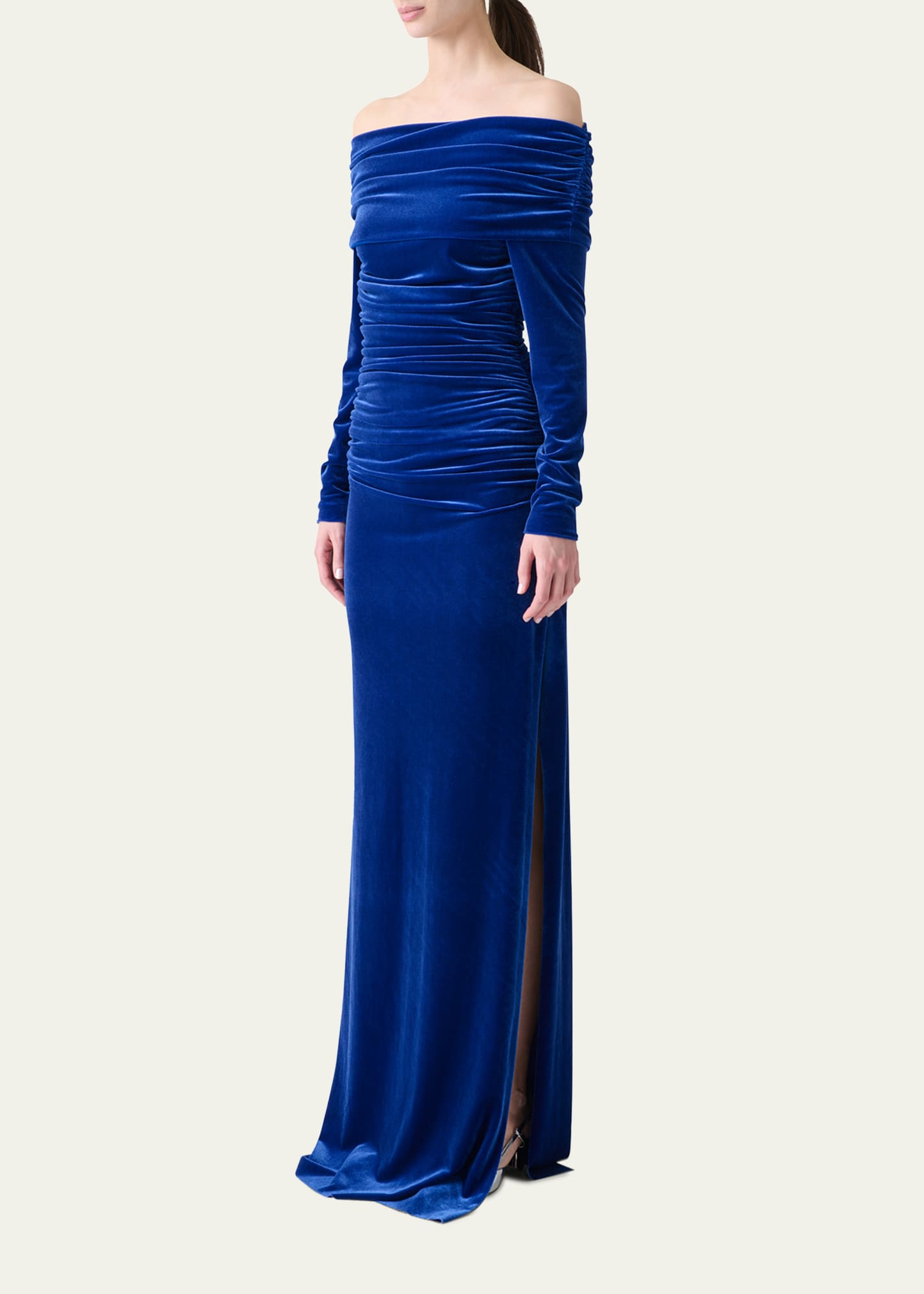 off shoulder long sleeve velvet dress Elegant Velvet Dress, Off-shoulder Long Sleeve Dress, Slit Maxi Gown,  Wedding Guest Dress, Women Dress