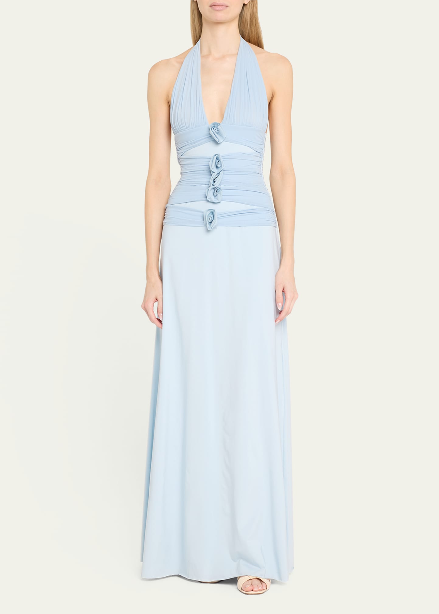 maygel coronel villadiego maxi dress Maygel Coronel Villadiego Appliqud Stretch-jersey Halterneck Maxi Dress - Women - Off-white Dresses