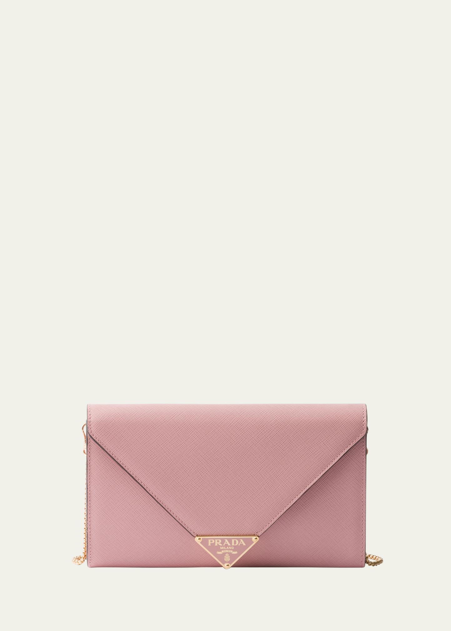Prada Mini Envelope Flap Saffiano Leather Wallet on Chain