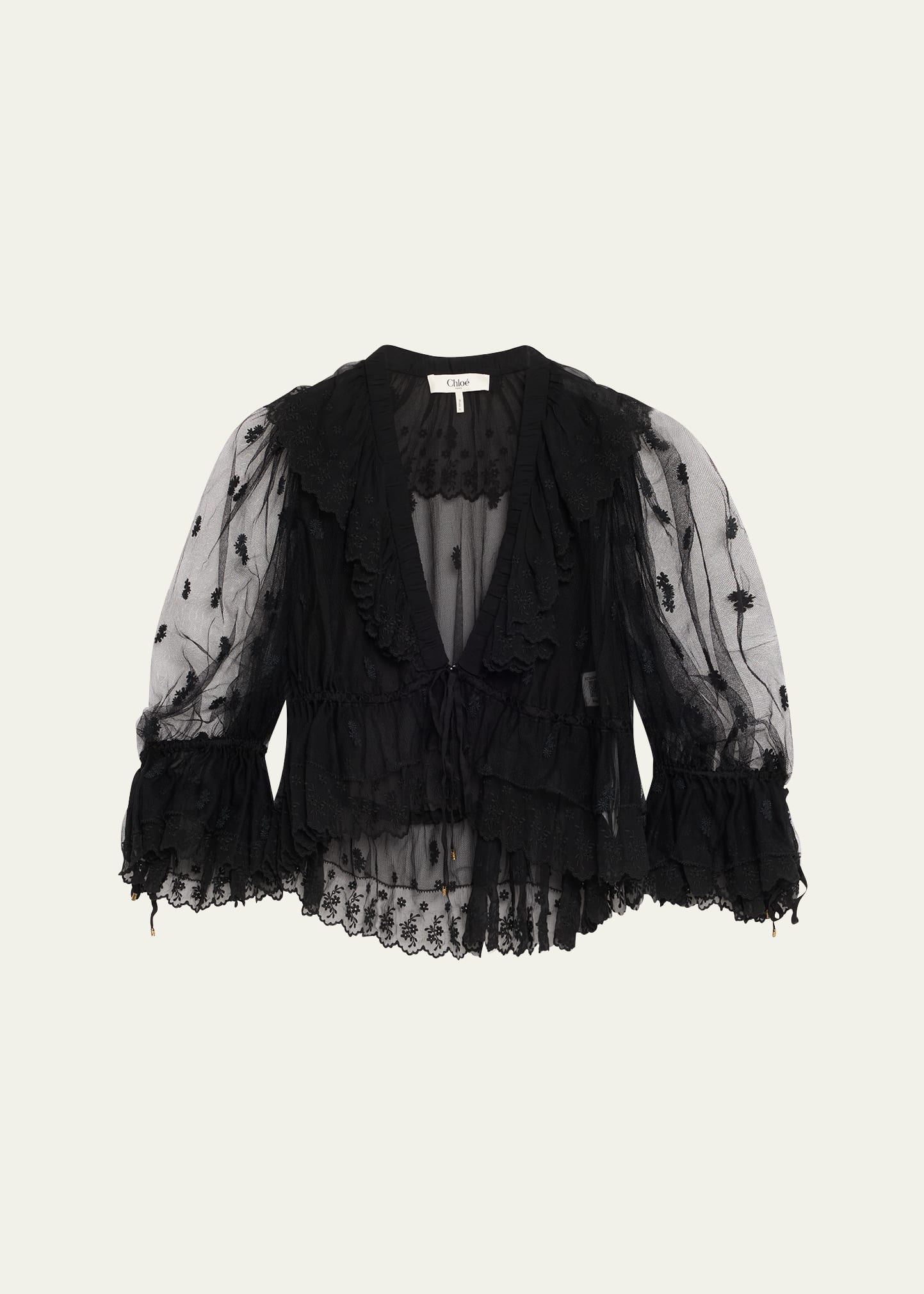 美品　Bibiy CHLOE FRILL TOP ブラック Chloe Lace V-Neck Ruffle Top - Bergdorf Goodman