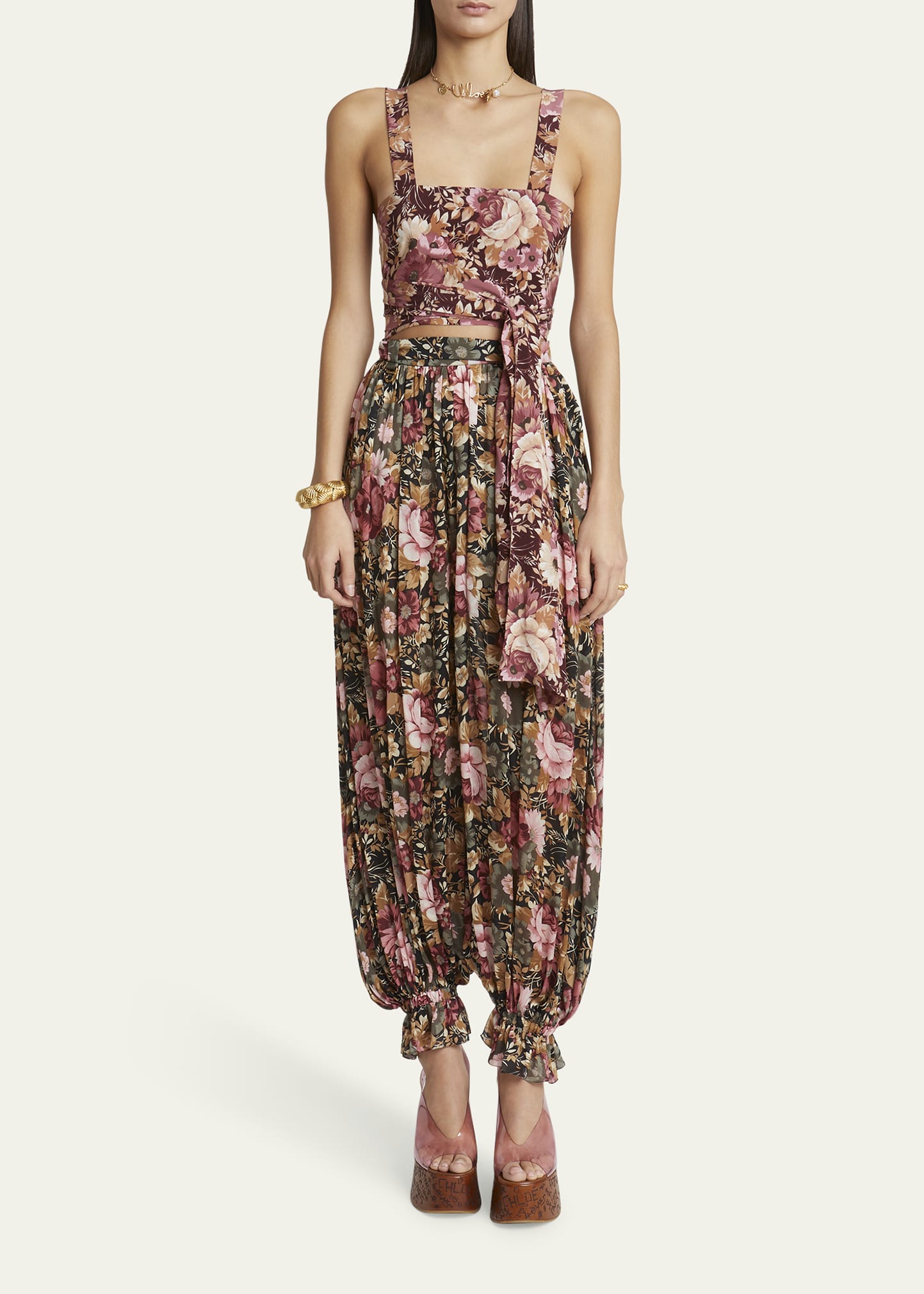 Chloe Floral Pleated Silk Pants - Bergdorf Goodman