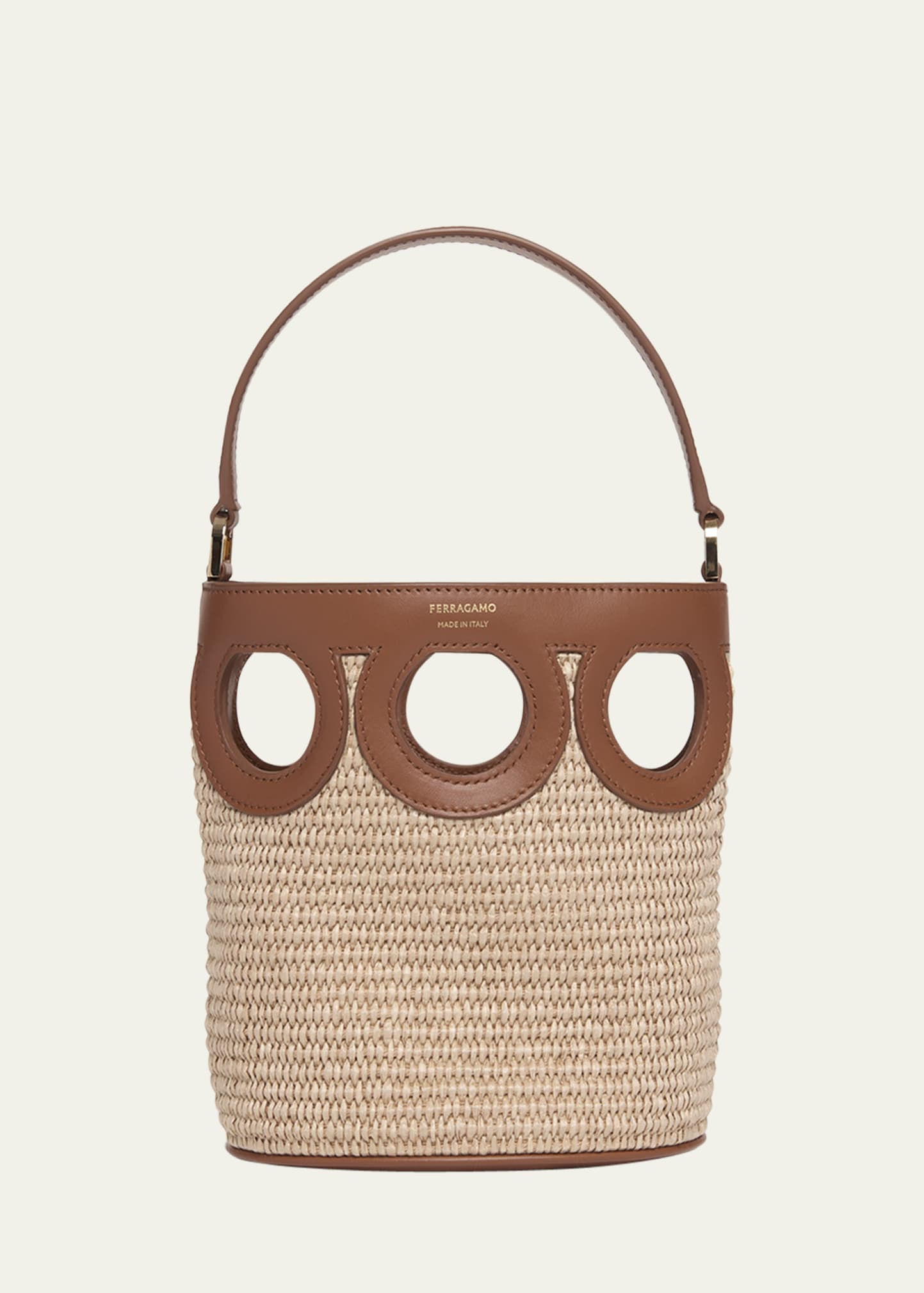 Ferragamo Gancini Frame Raffia Bucket Bag - Bergdorf Goodman