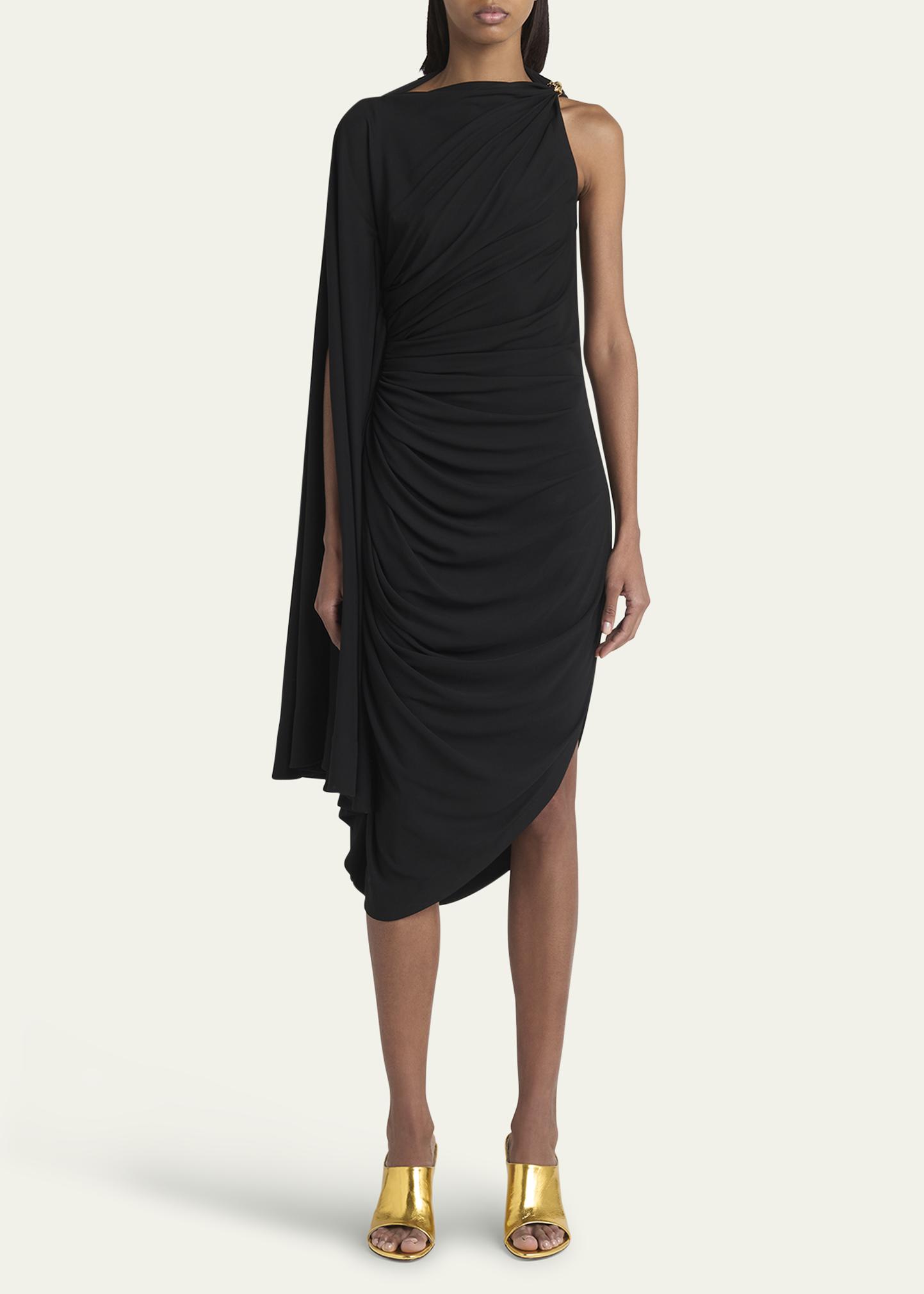 Bottega Veneta Frog Draped Matte Viscose Jersey Cape Dress