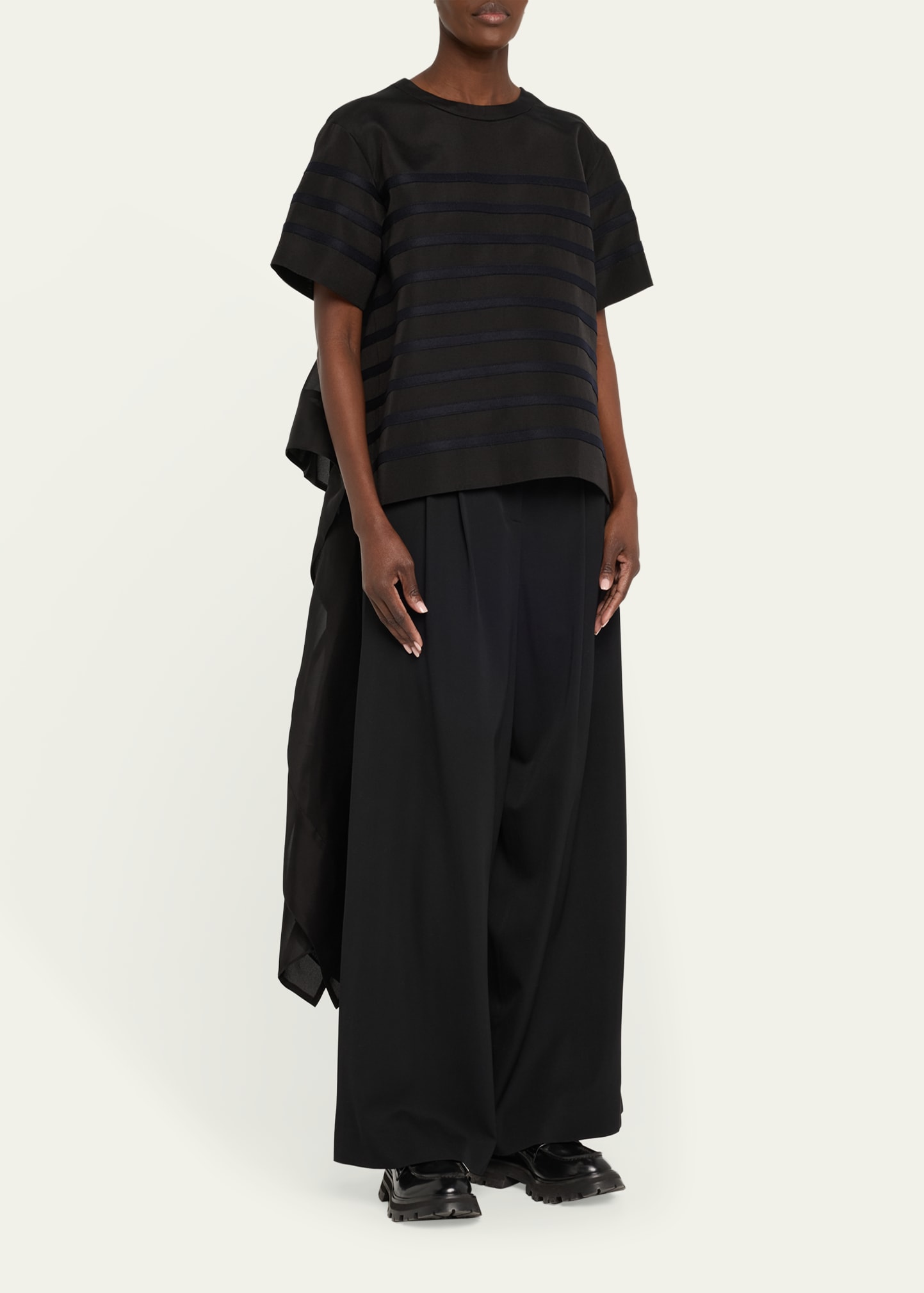 SACAI Striped Open-Back Organza Ruffle Top - Bergdorf Goodman
