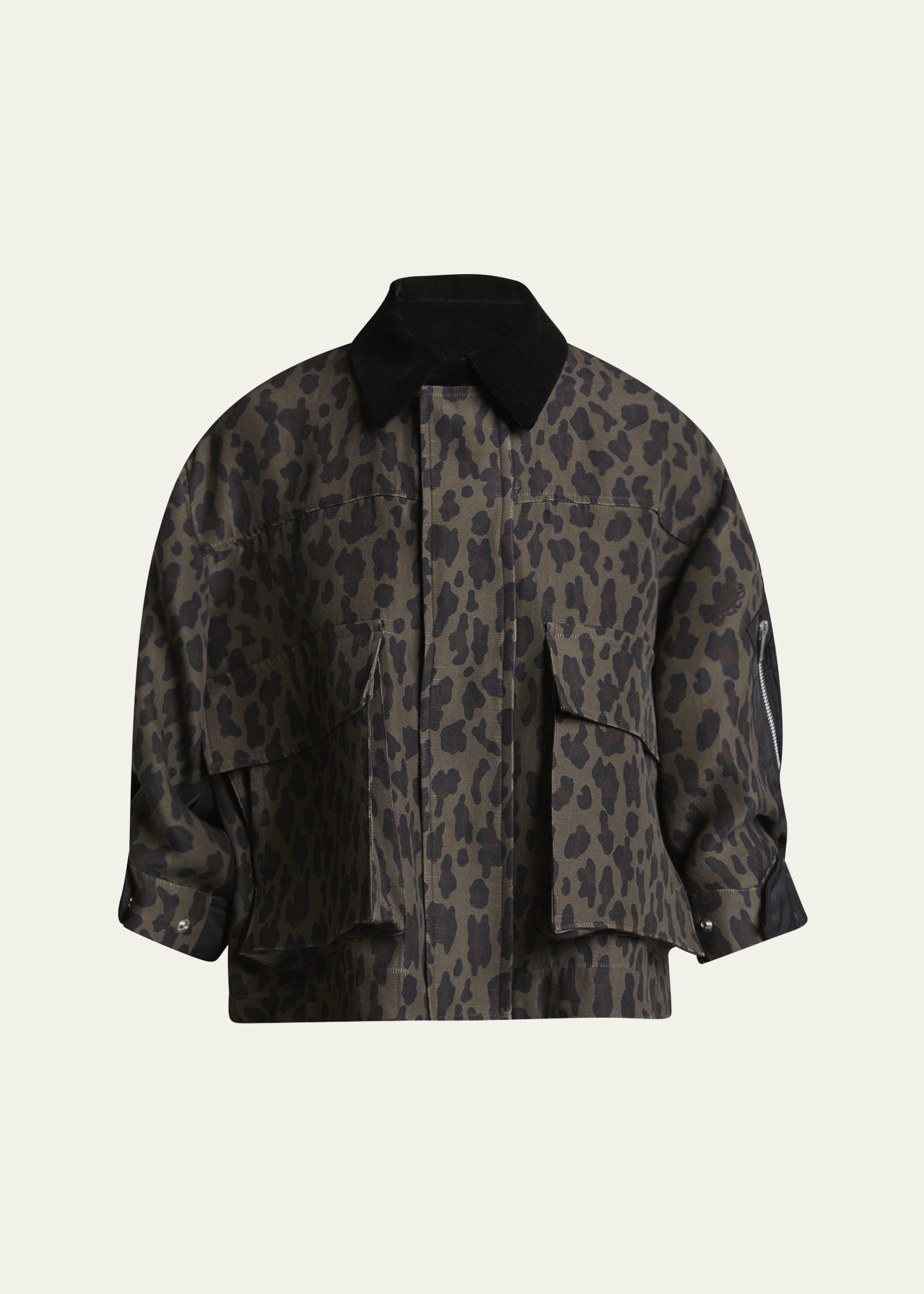 ジャケット Sacai Leopard jacket SACAI Hybrid Leopard Three-Quarter Sleeve Jacket - Bergdorf