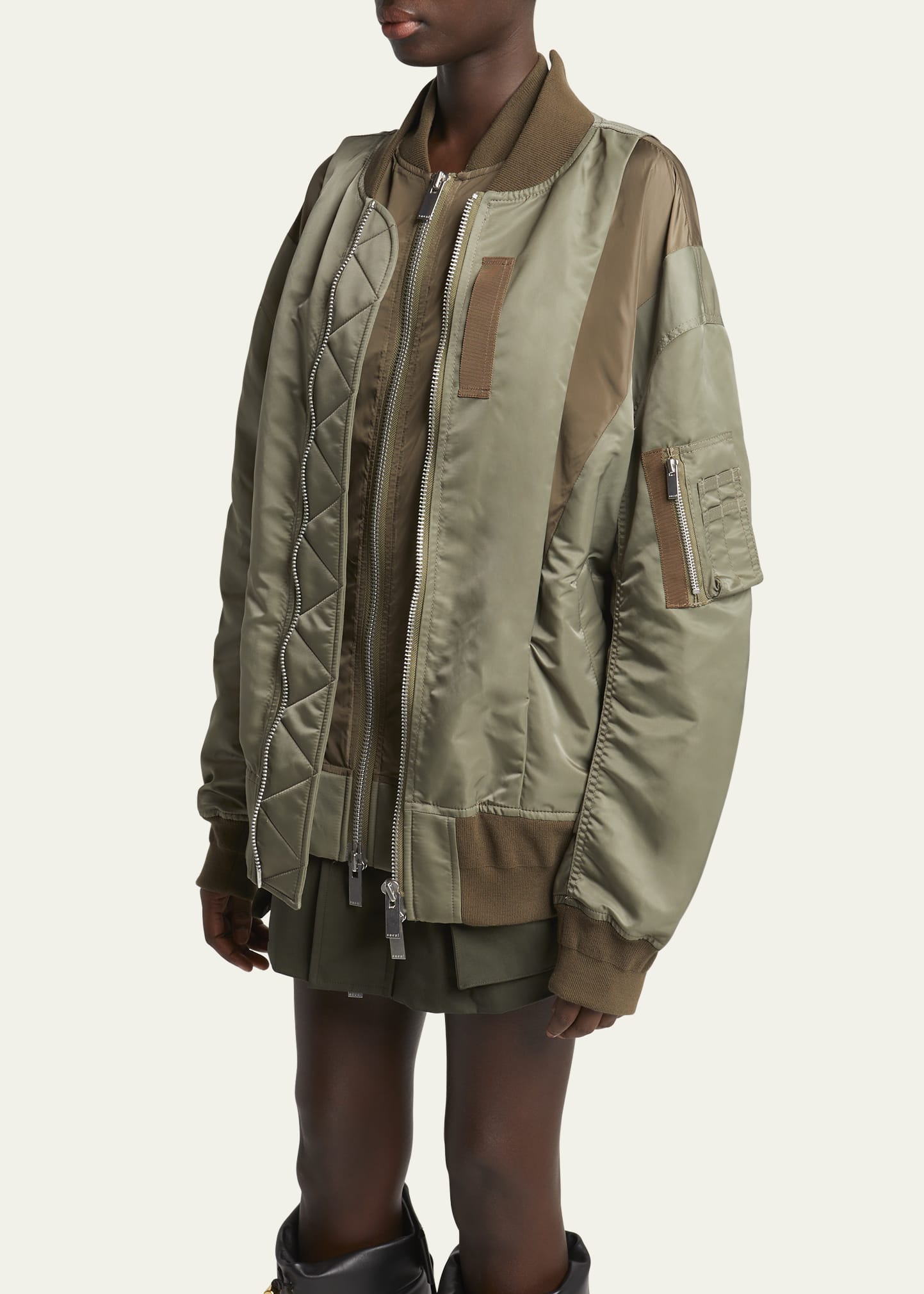 SACAI Grosgrain Insert Nylon Bomber Jacket - Bergdorf Goodman