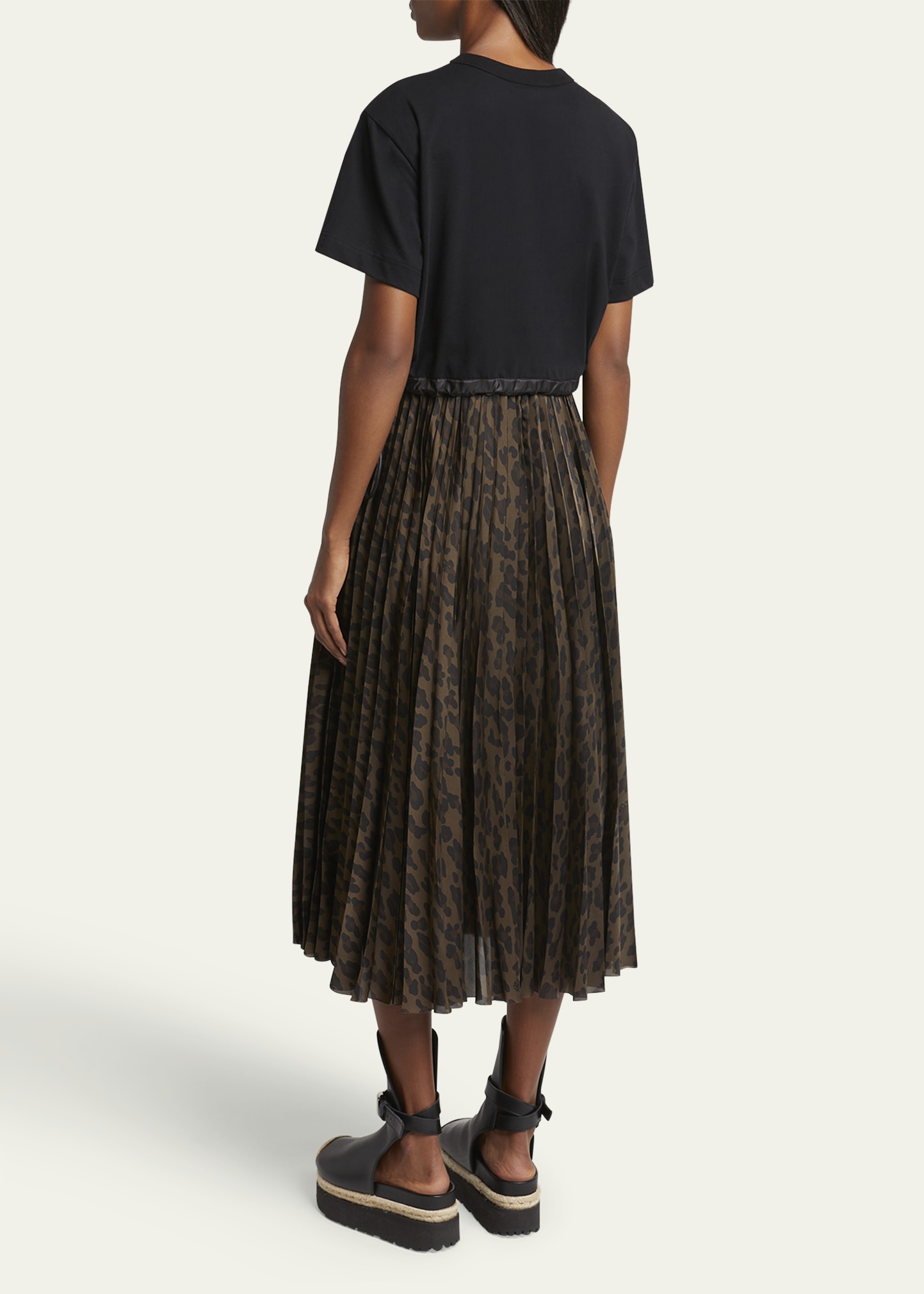 SACAI Leopard Pleated Midi T-Shirt Dress - Bergdorf Goodman