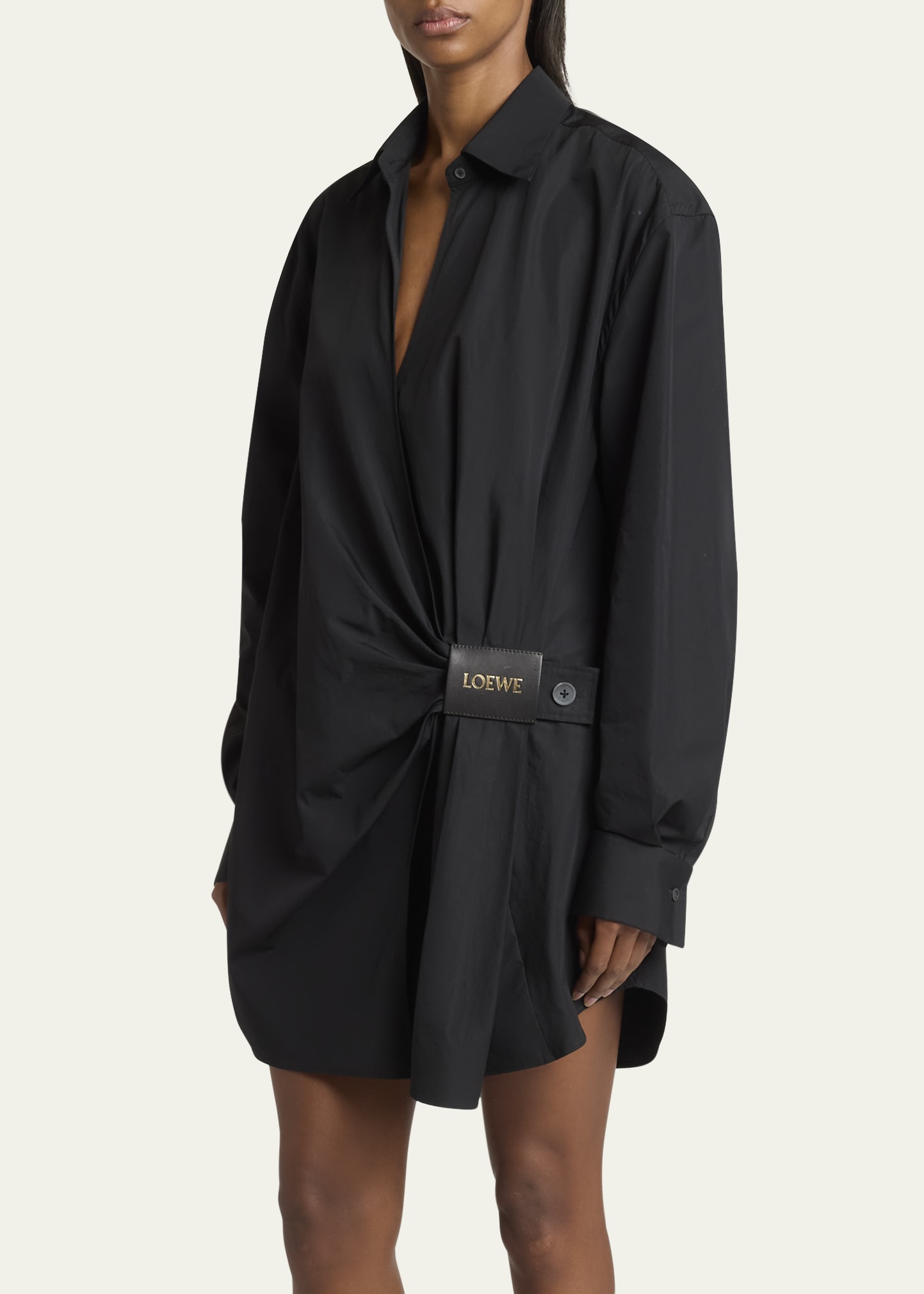 Loewe Draped Poplin Mini Shirtdress - Bergdorf Goodman