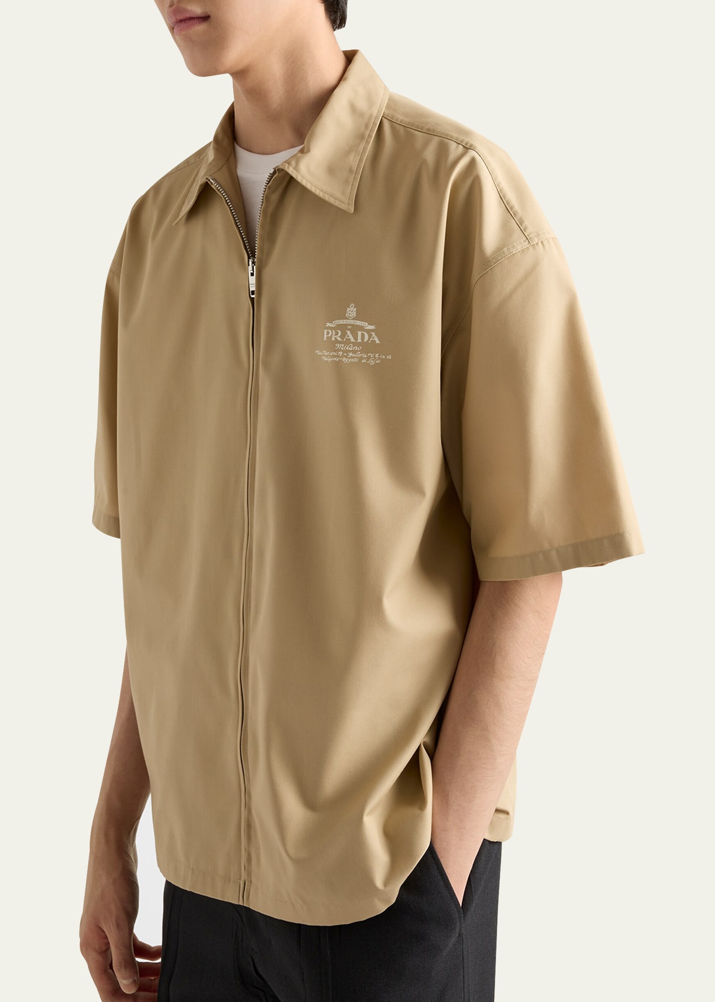 Prada Men's Technical Cotton Zip-Up Shirt - Bergdorf Goodman