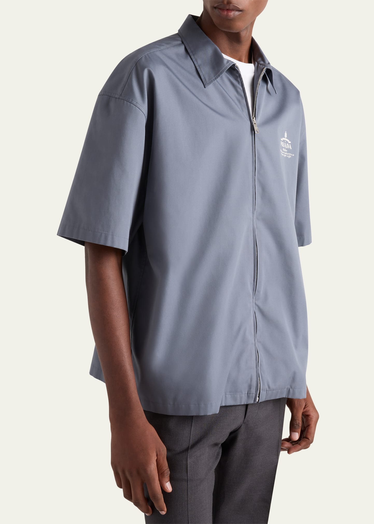 Prada Men's Technical Cotton Zip-Up Shirt - Bergdorf Goodman