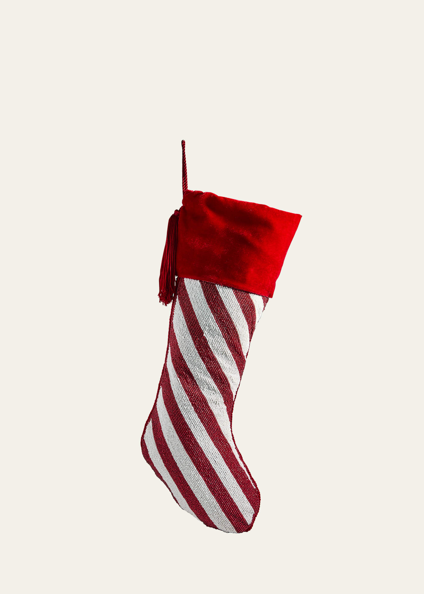 Beaded Large Candy Cane Christmas Stocking
