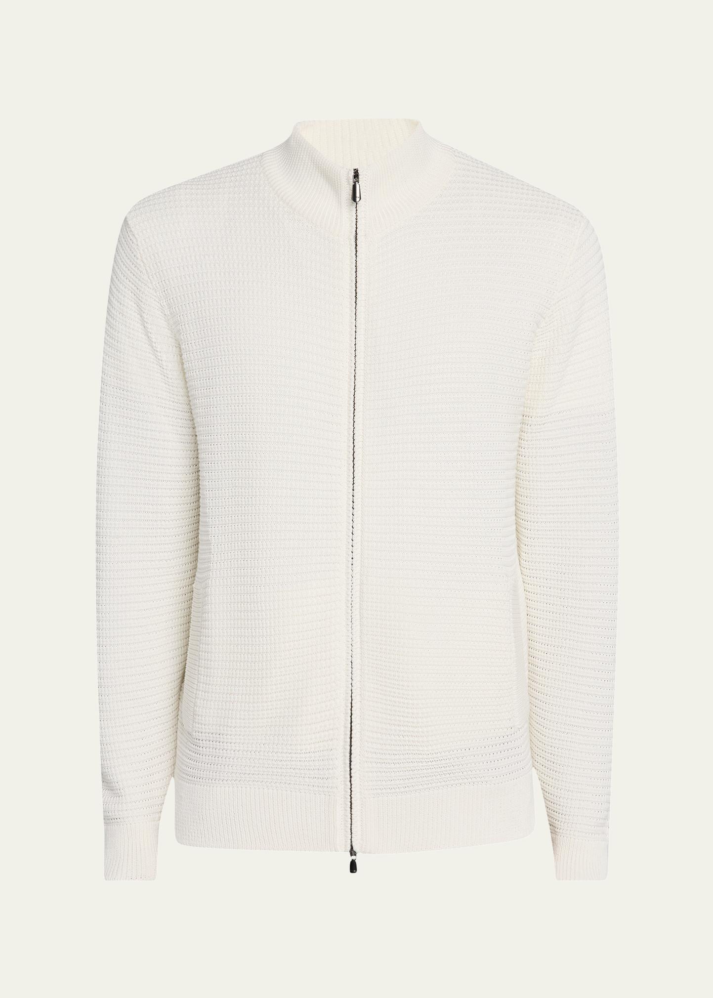 Cesare Attolini Men's Waffle Knit Full-Zip Sweater